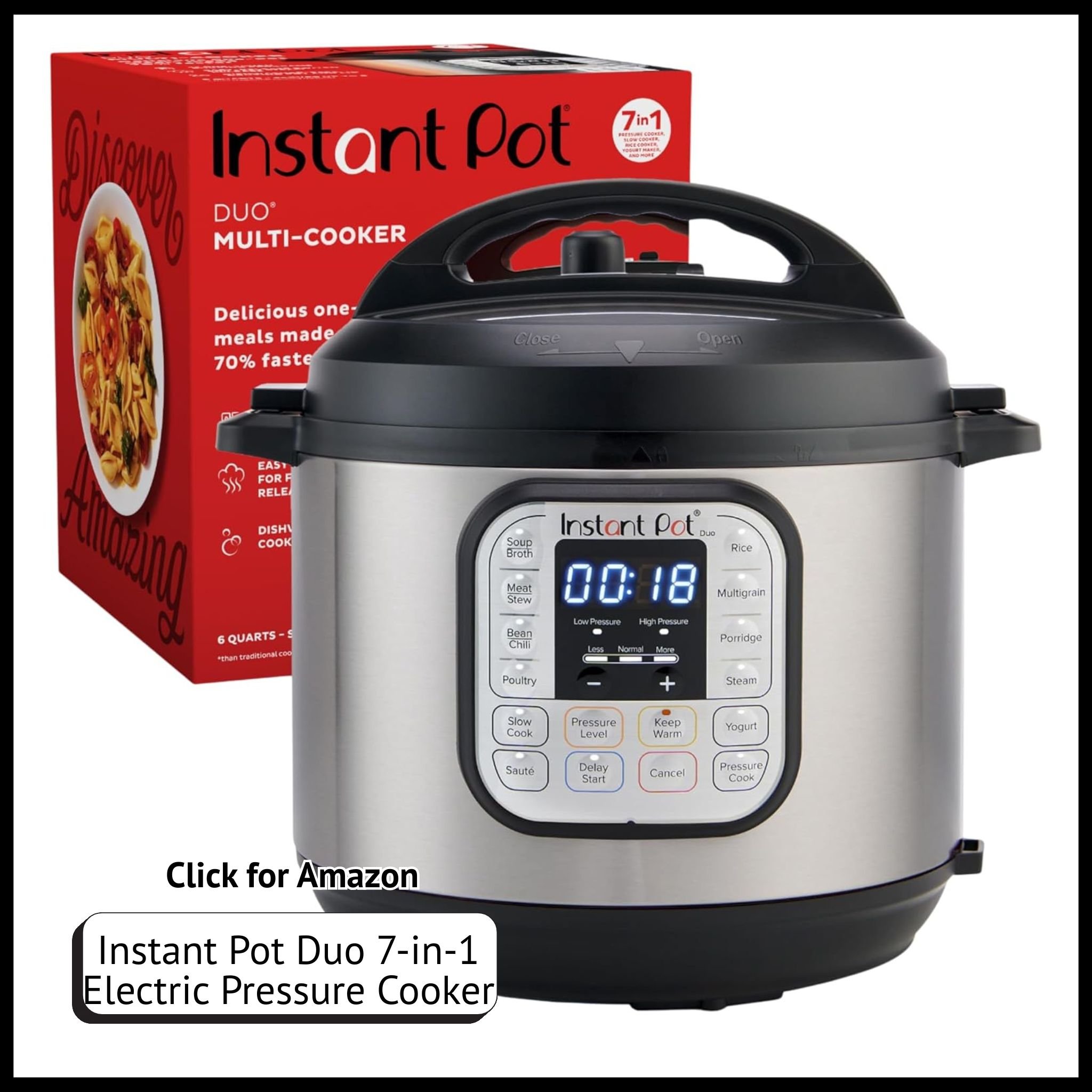Instant Pot Duo 7-in-1 electric pressure cooker – multifunctional appliance for fast cooking, meal prep, and kitchen ease