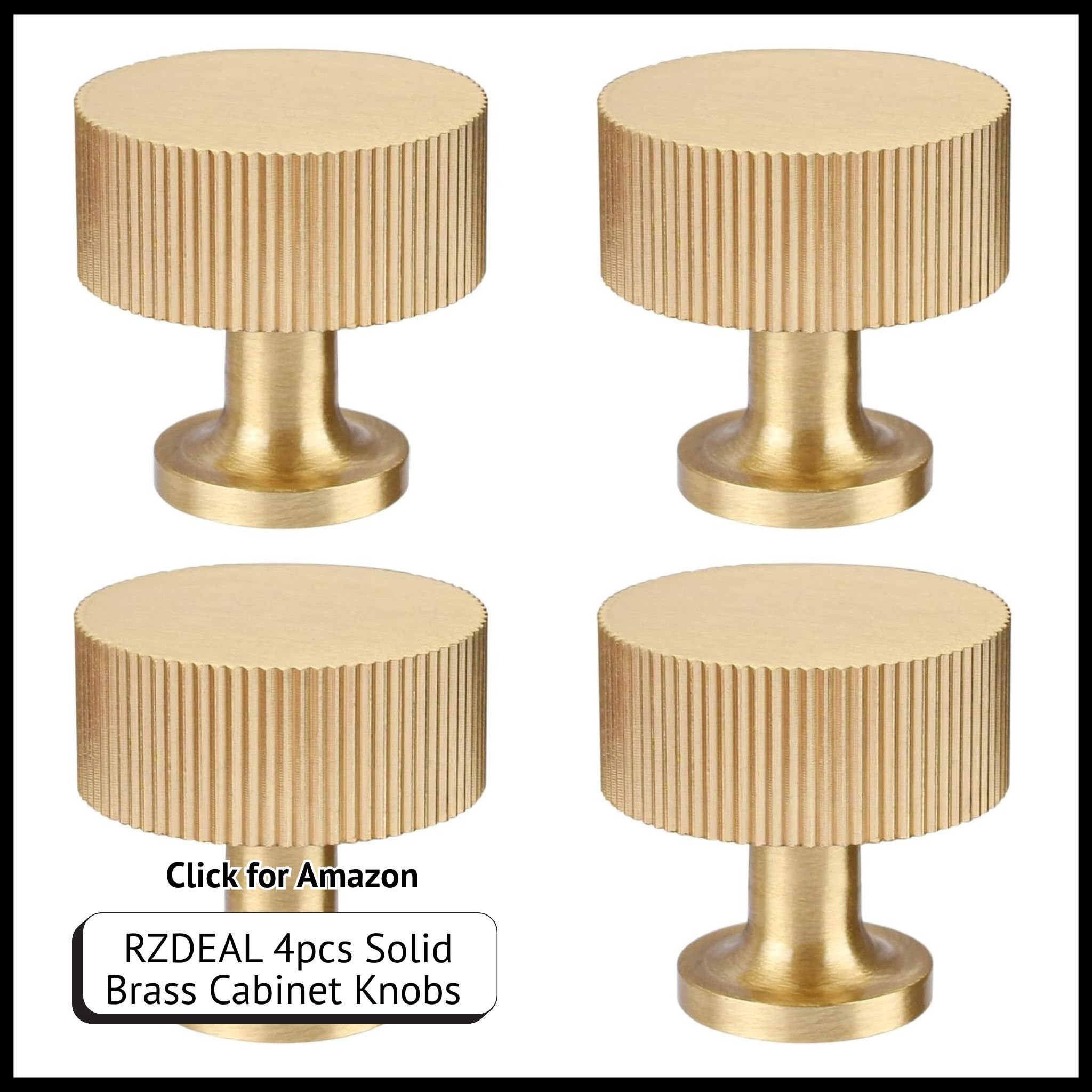 RZDEAL 4pcs Solid Brass Cabinet Knobs – Modern Gold Drawer Pulls for Dresser, Cabinet, or Closet