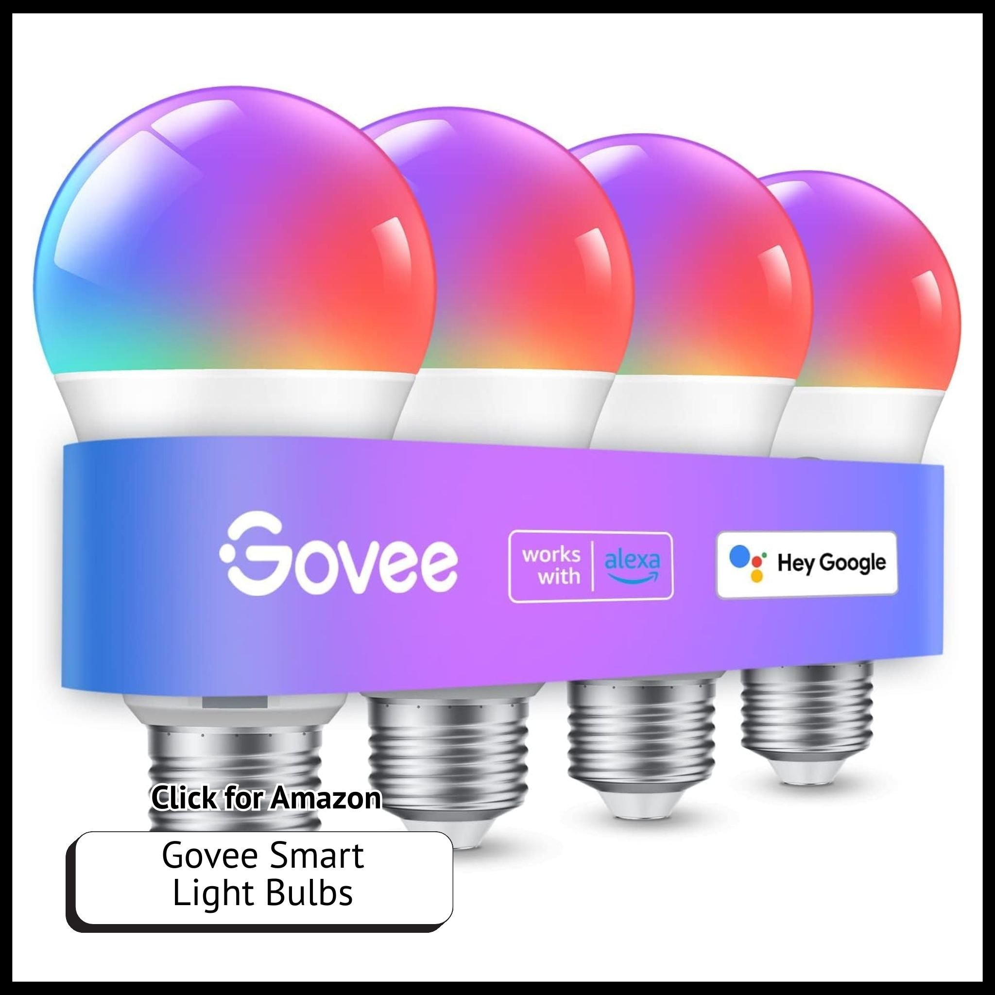 Govee smart light bulbs – color-changing LED bulbs compatible with Alexa and Google Assistant for voice-controlled lighting.