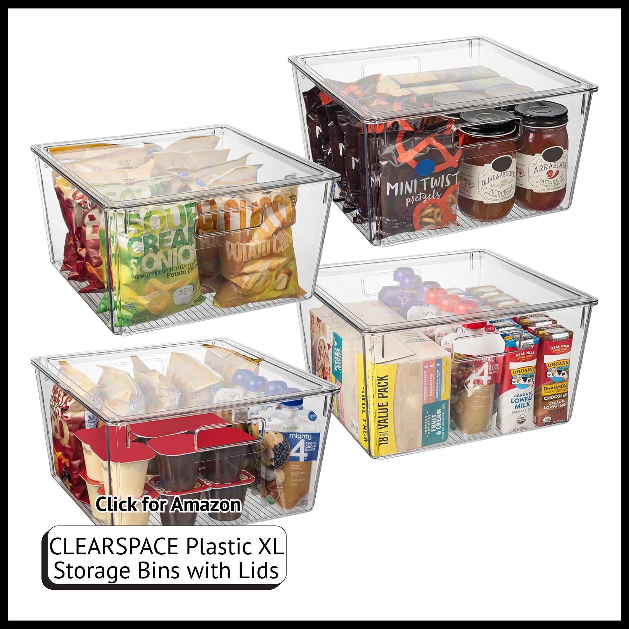 CLEARSPACE XL Plastic Storage Bins with Lids – Ideal for Pantry, Kitchen, or Fridge Organization and Storage