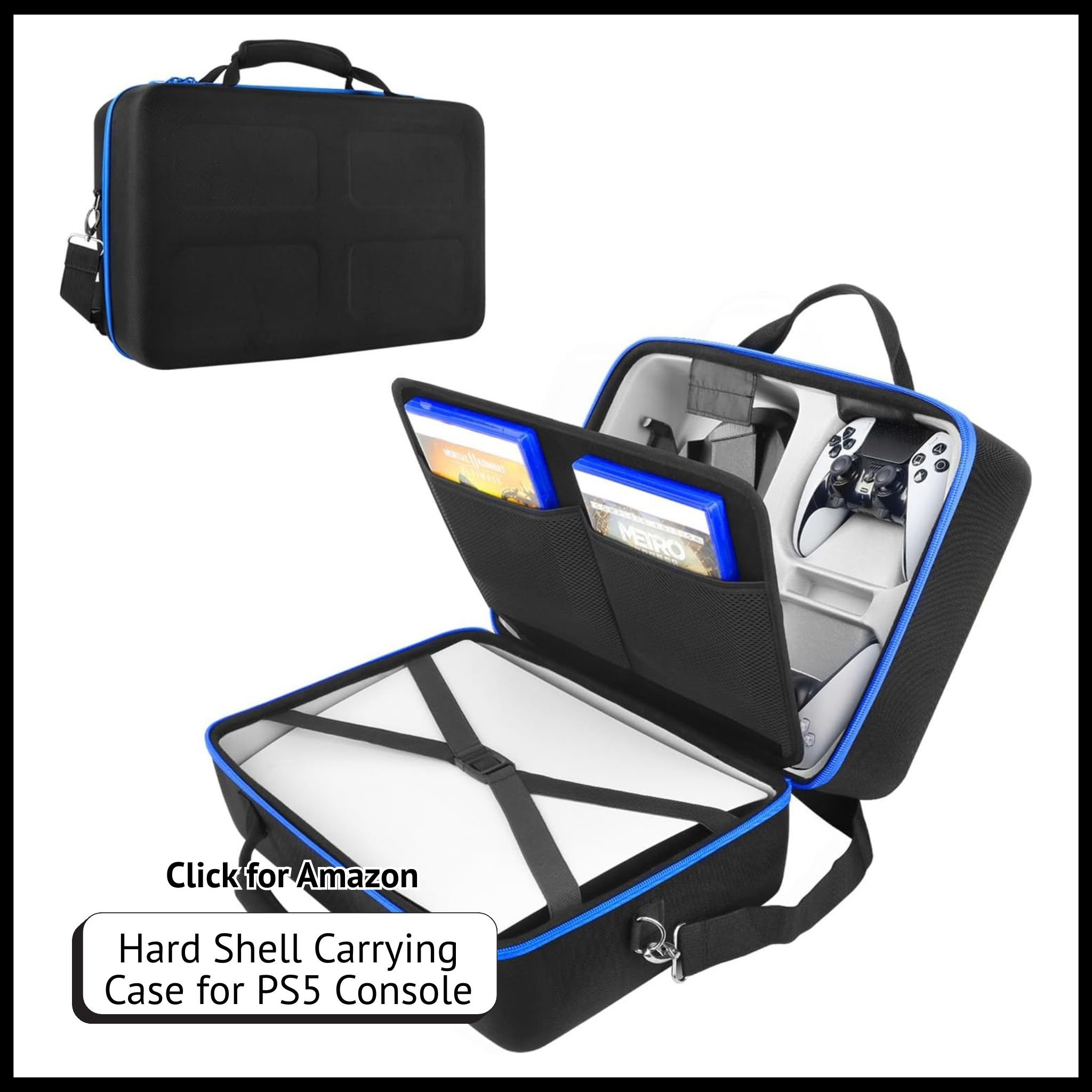 YODOOLTLY hard shell travel case for PS5, waterproof nylon with EVA shell, fits console, controllers, headset, accessories