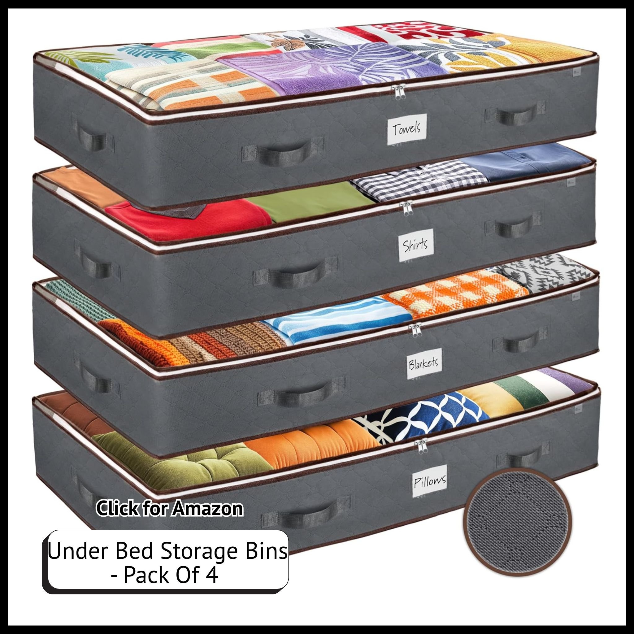 Under bed storage containers – 4-pack low-profile bins for organizing clothes, blankets, shoes, and seasonal items