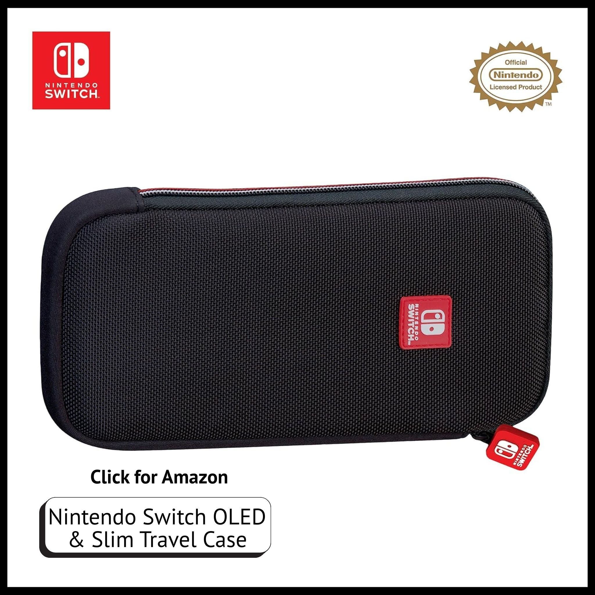 RDS licensed travel case for Nintendo Switch OLED/Slim, hard shell with soft lining, holds console, games, and accessories