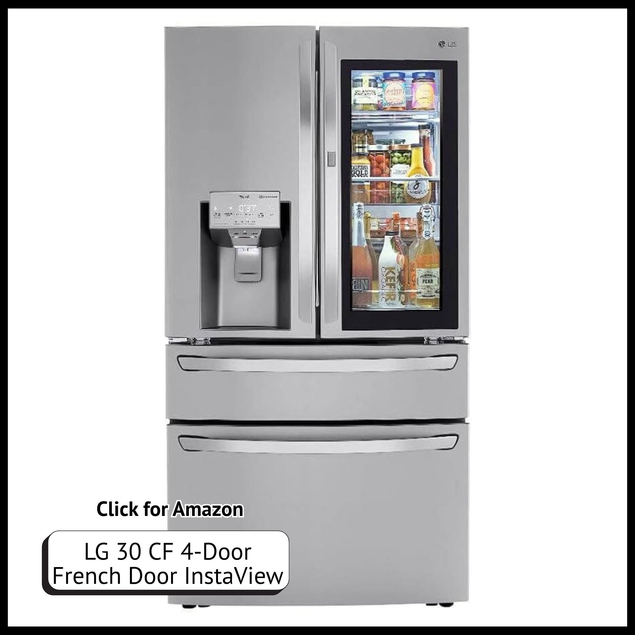 LG 30 cu. ft. 4-Door French Door Fridge with InstaView, Craft Ice, and ThinQ Smart Features for modern kitchen convenience.