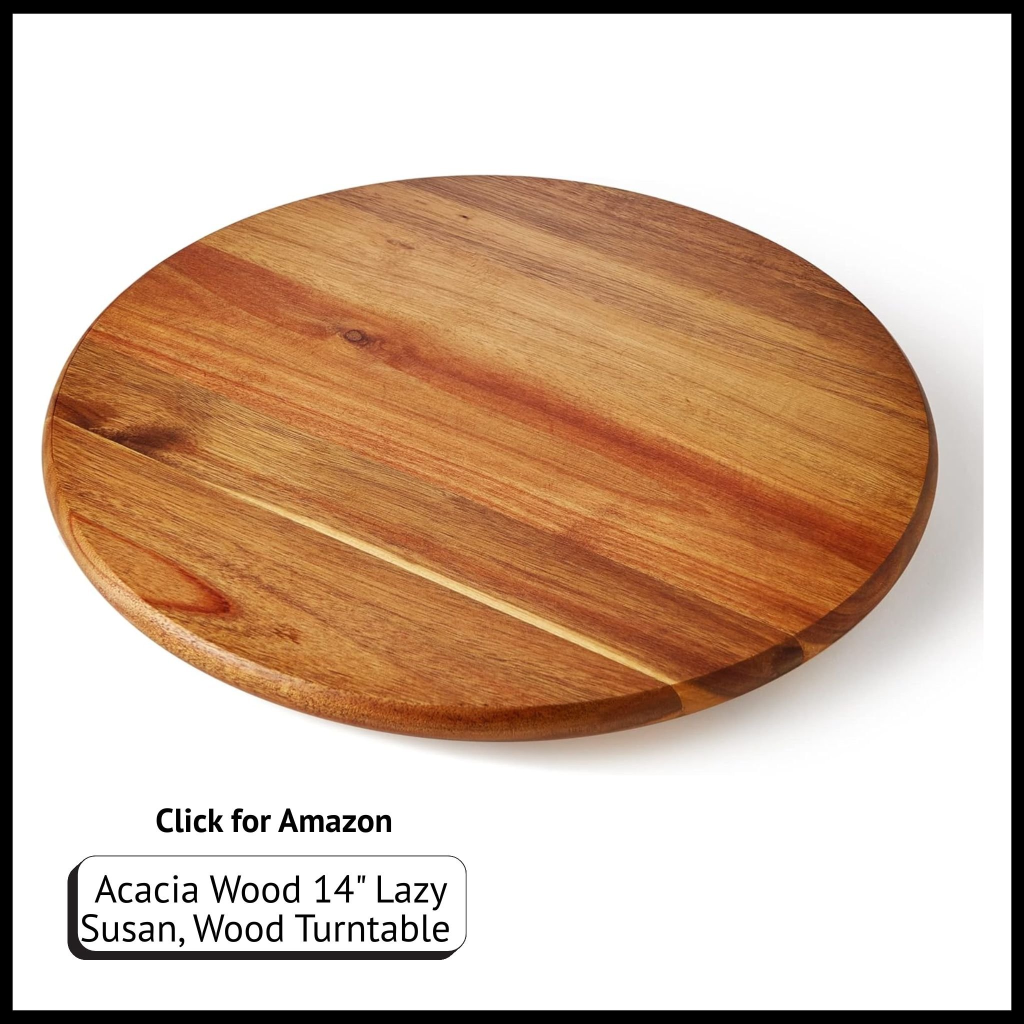 Acacia wood lazy Susan turntable tray, 14" rotating organizer for cabinets, countertops, or pantry storage.