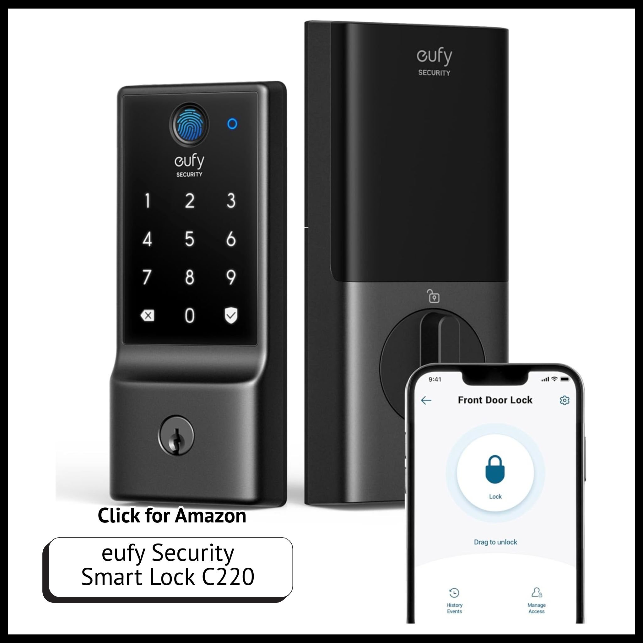 Eufy Smart Lock C220 – fingerprint keyless entry with built-in Wi-Fi, app control, and auto-lock for secure door access.