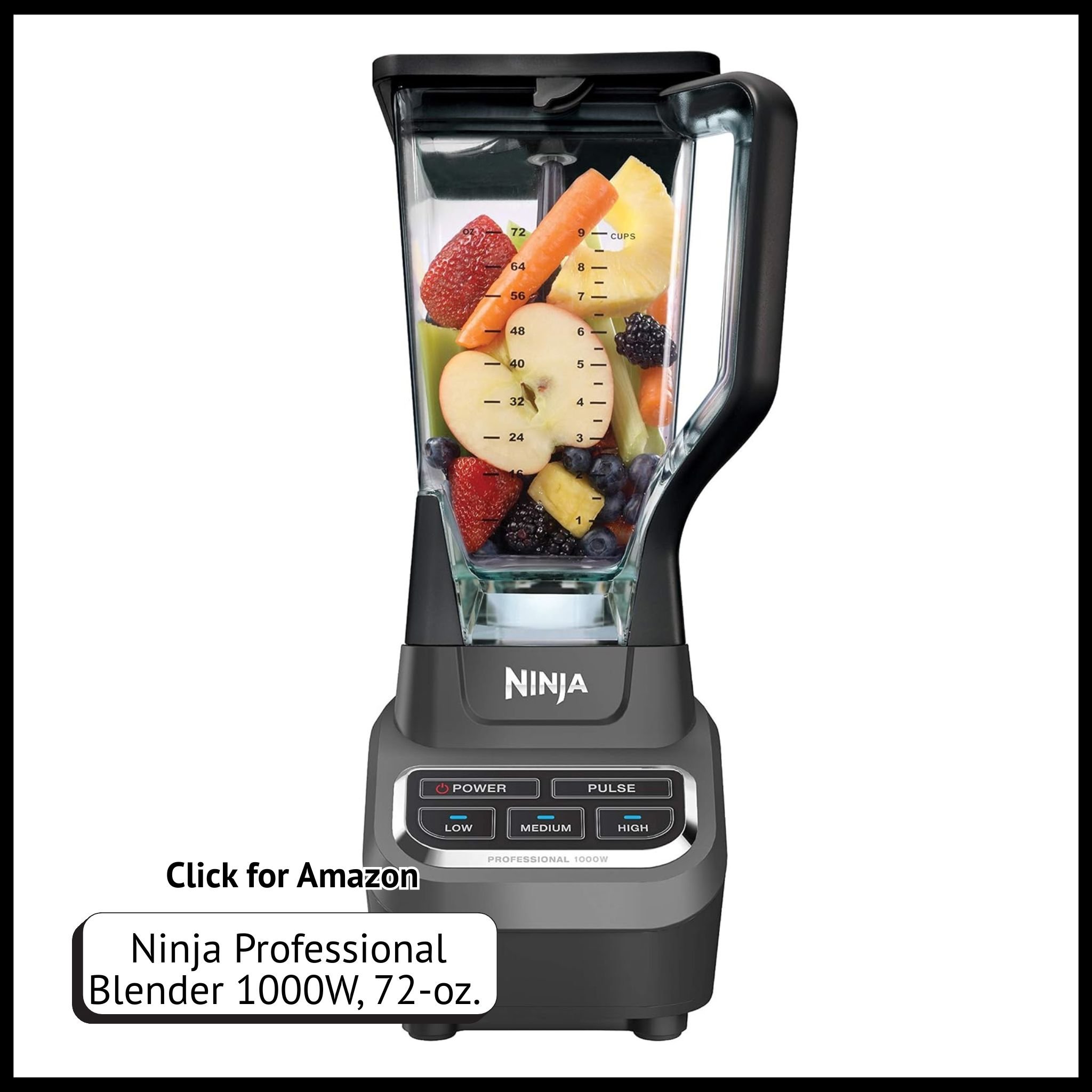 Ninja Professional Blender 1000W with 72 oz pitcher for smoothies, ice, and frozen fruit.