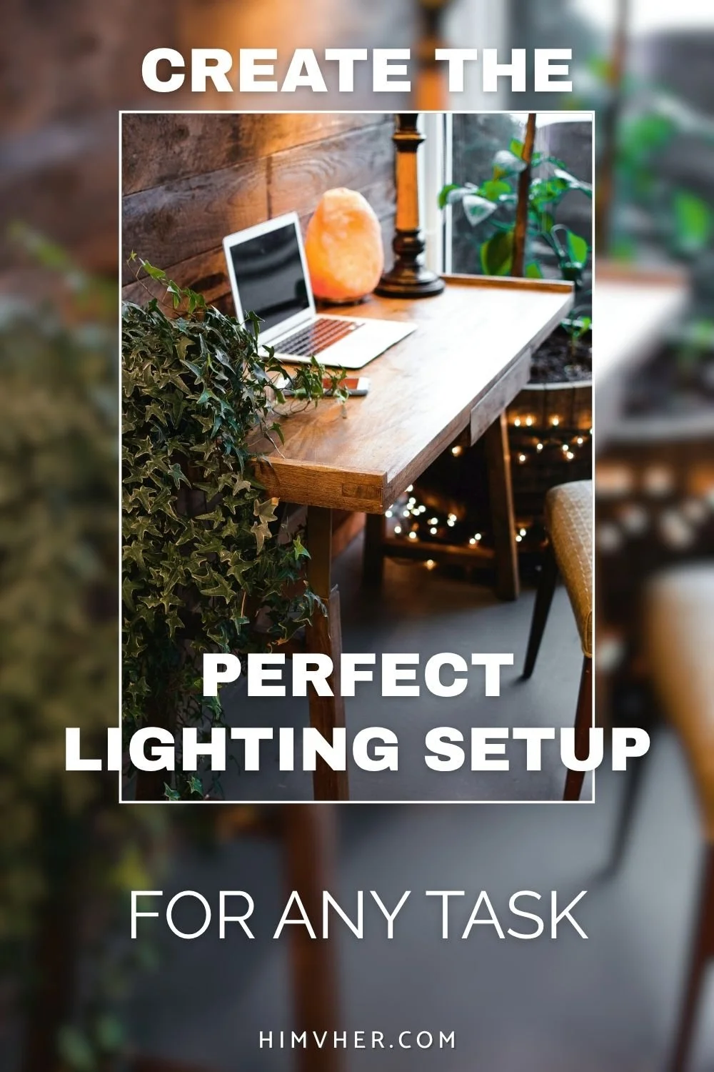 Cozy desk setup with warm smart lighting, plants, and laptop for focused work and adaptable home office tasks.