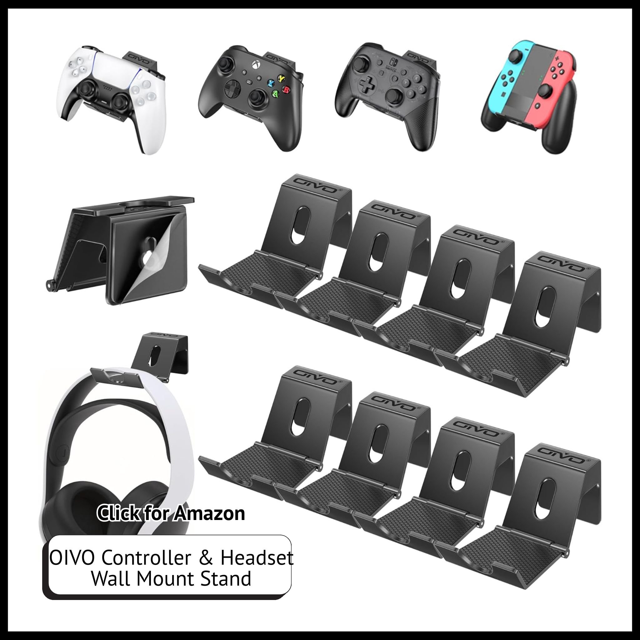 OIVO Wall Mount Holder – Foldable Headset Stand & Controller Hanger Hook, Universal Gaming Storage Organizer.