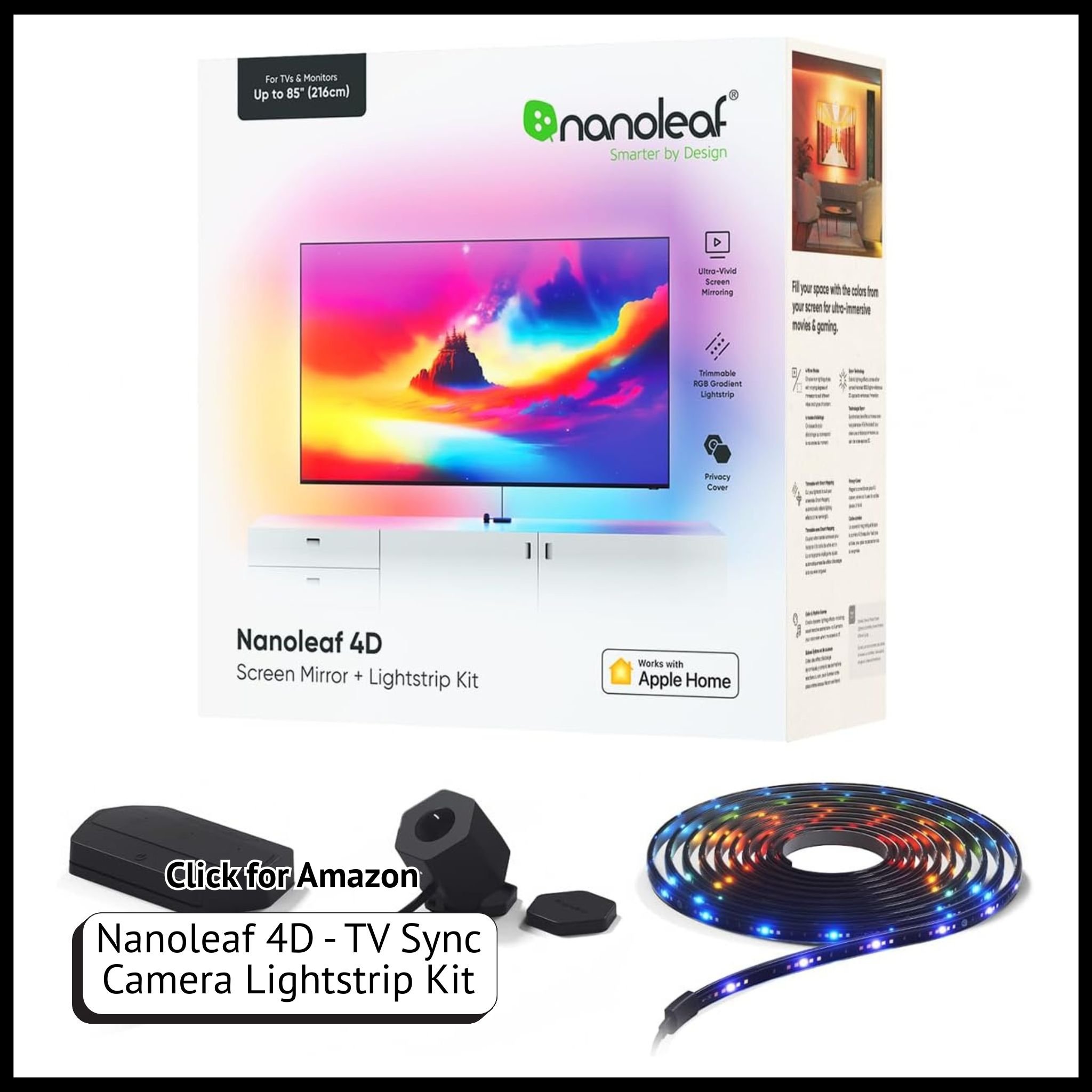 Nanoleaf 4D TV sync lightstrip kit – immersive gradient LED backlighting with camera for reactive home entertainment lighting