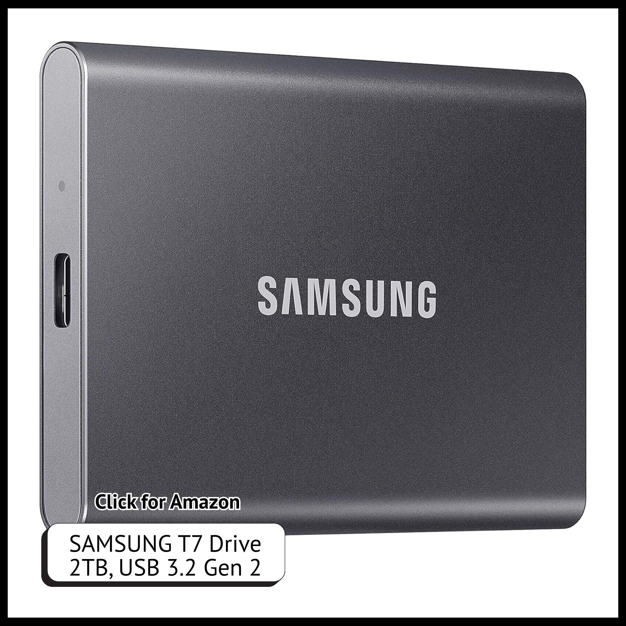 Samsung T7 2TB Portable SSD – USB 3.2 Gen 2 external solid state drive for fast, secure, compact data storage.