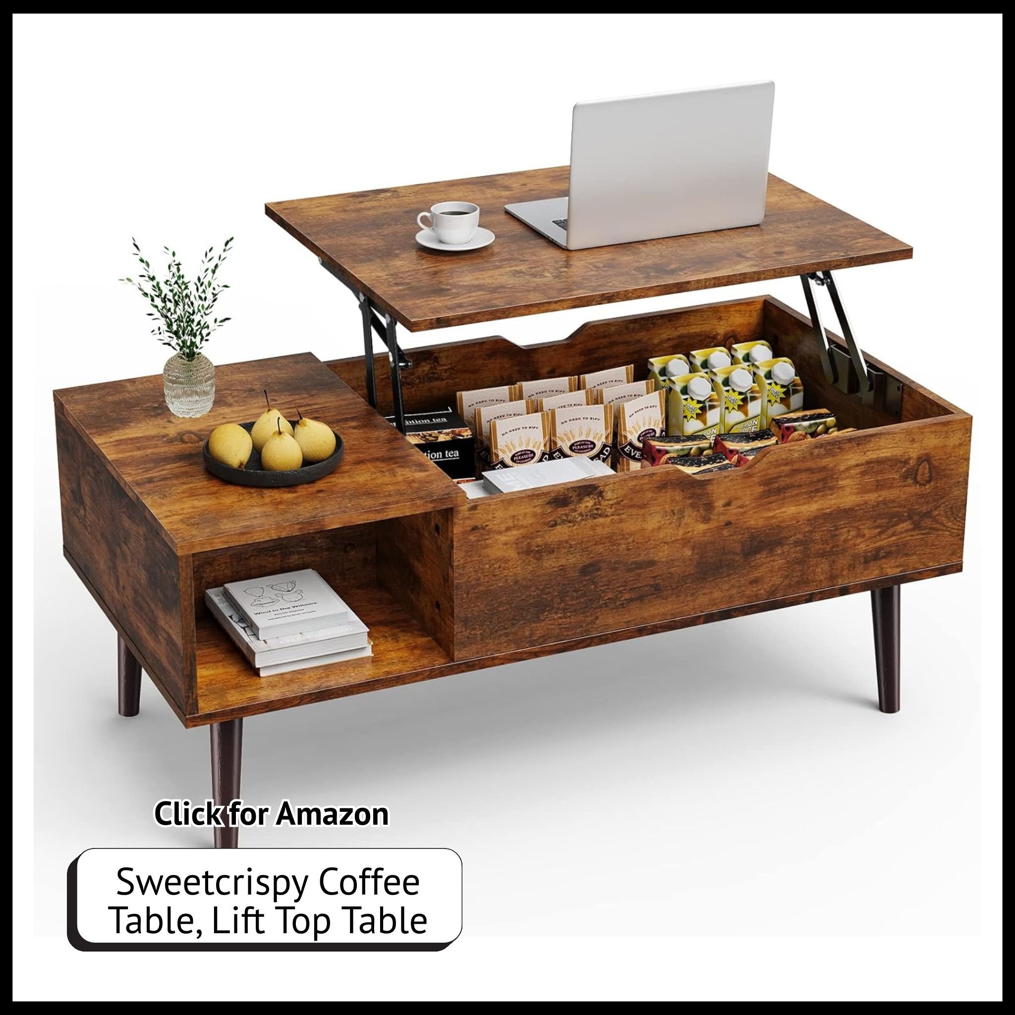 Sweetcrispy lift-top coffee table – adjustable height table with hidden storage, ideal for living rooms and small spaces