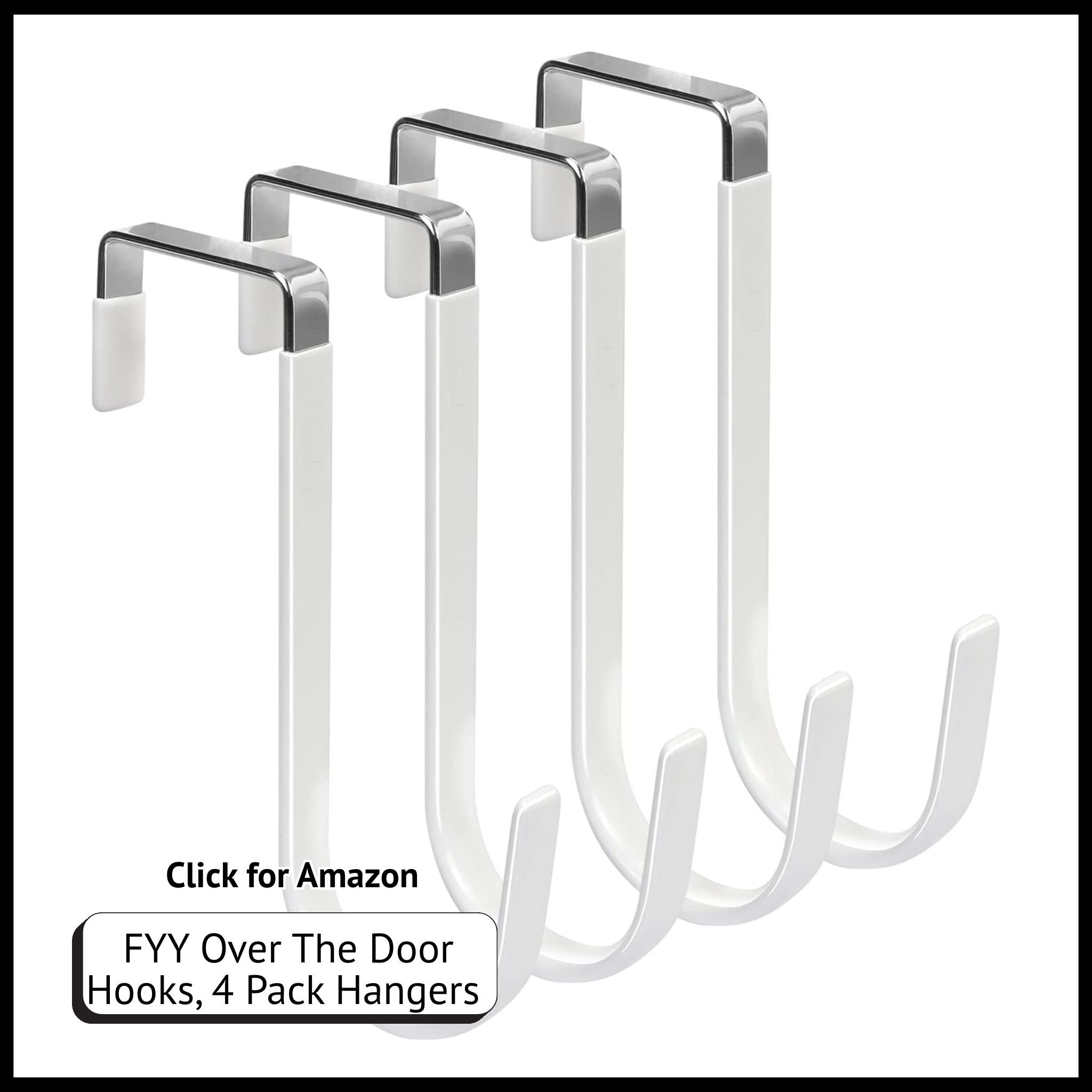 FYY over-the-door hooks 4-pack heavy-duty metal hangers with rubber tips to prevent scratches, ideal for coats, towels, bags