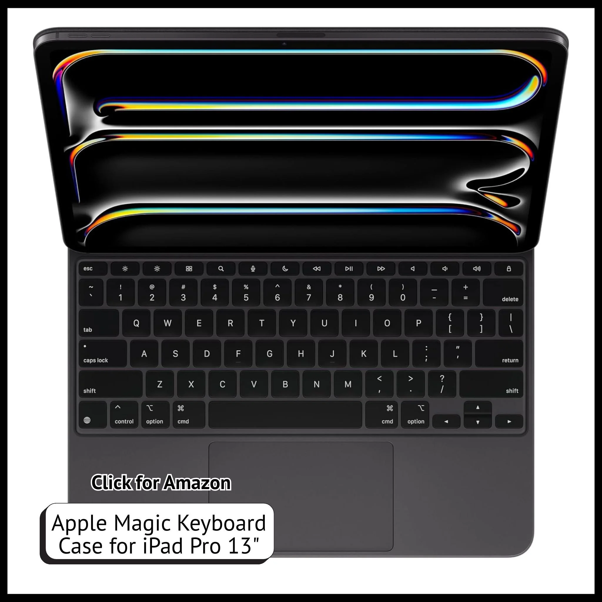 Apple Magic Keyboard case for iPad Pro 13-inch M4, black with built-in trackpad, function row, and smooth typing.