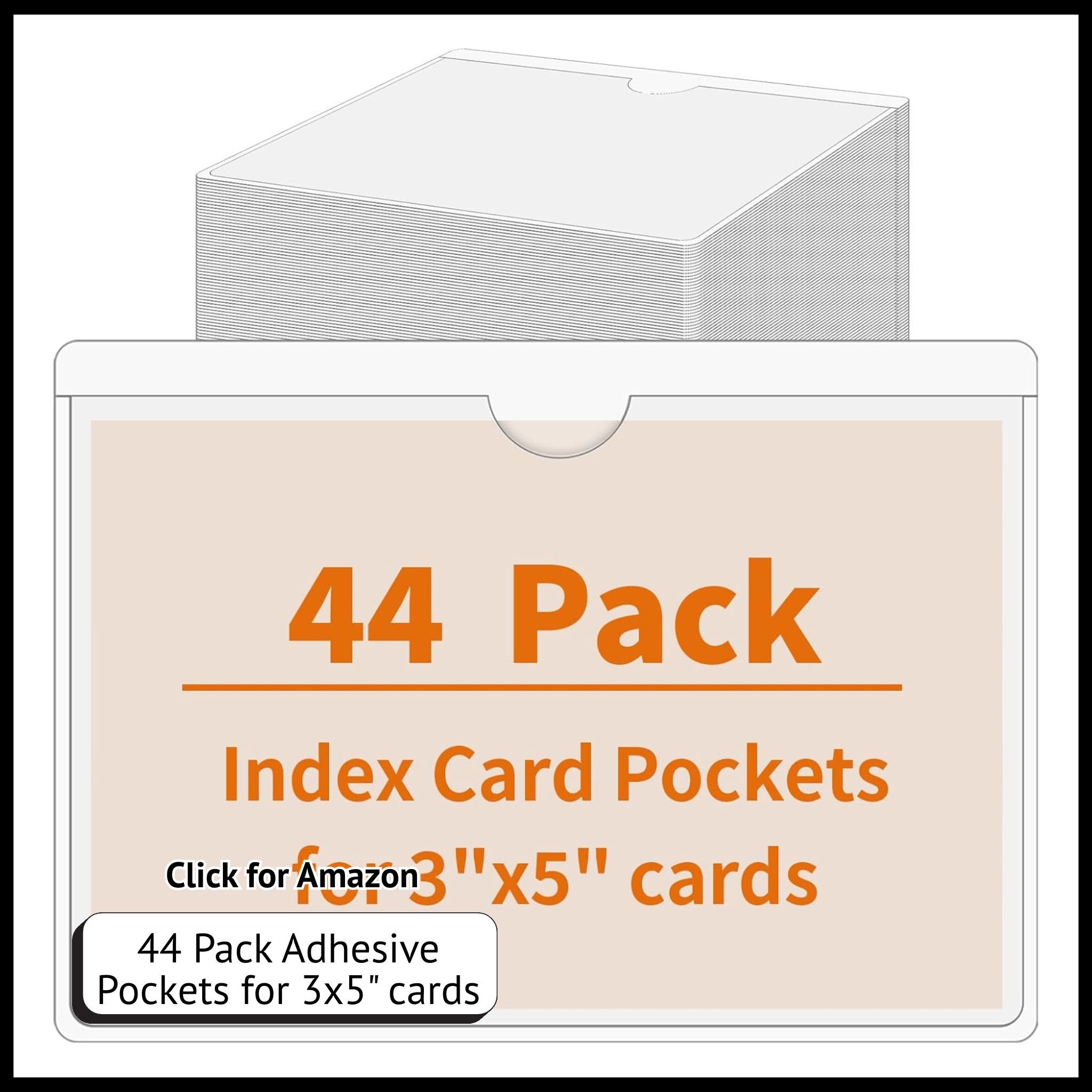 44 Pack Adhesive Pockets – Clear 3x5 Label Holders for Storage Bins, Index Cards & Home Organization