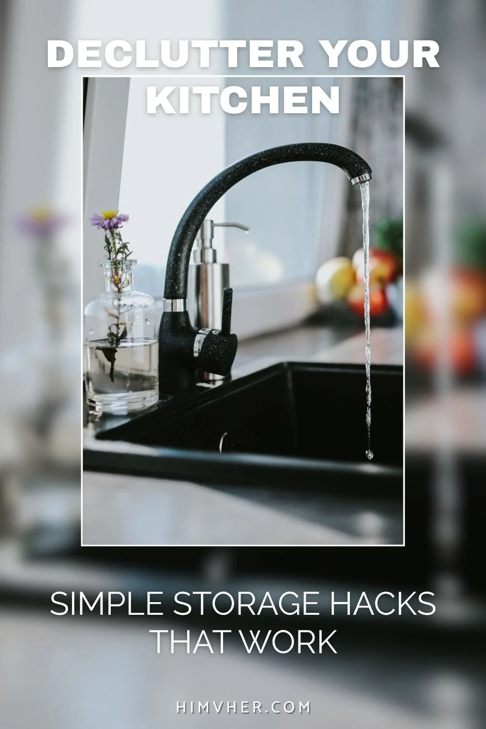 Modern kitchen sink with running water and minimalist storage hacks for decluttering countertops