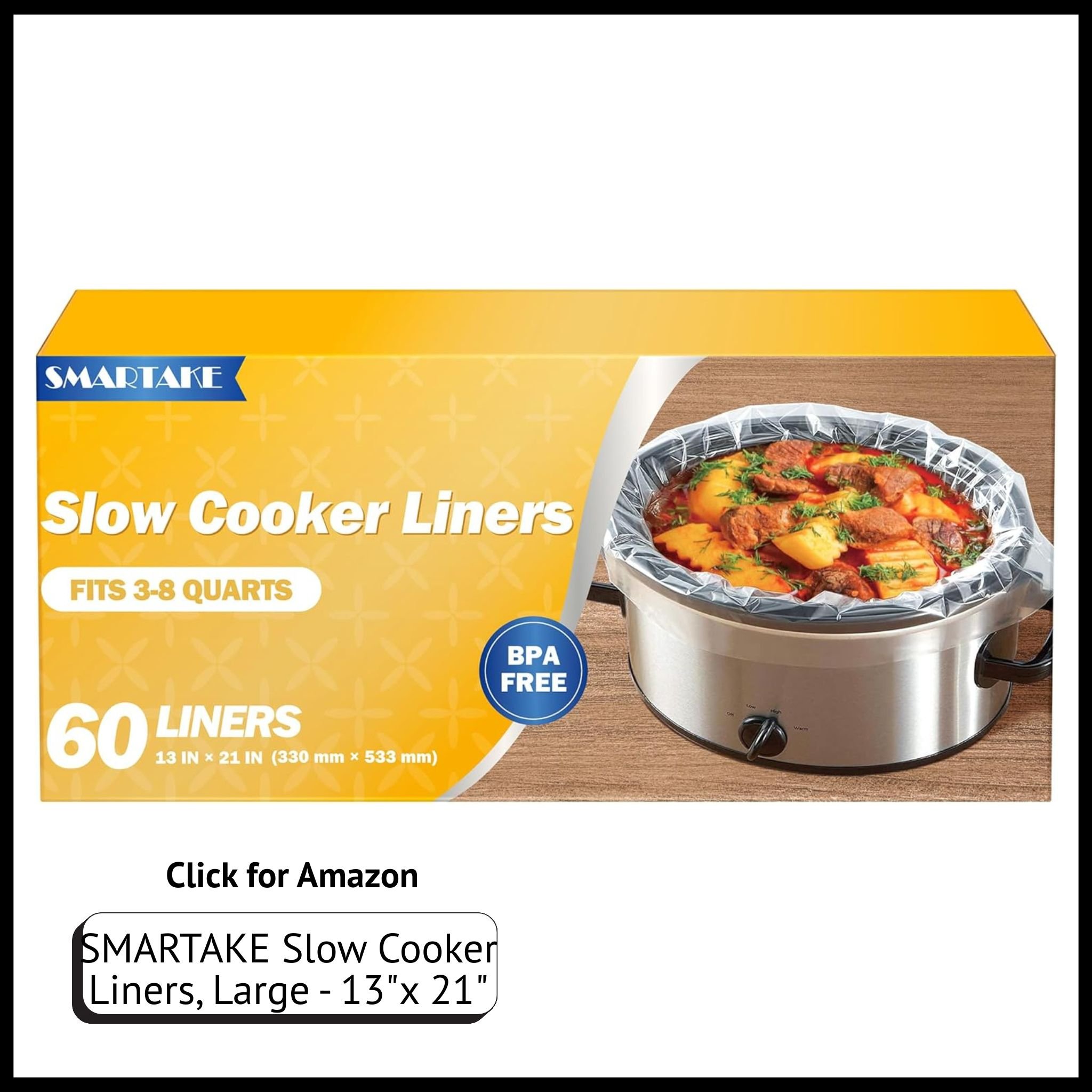 SMARTAKE Slow Cooker Liners – 13x21” disposable bags, fit 3–8QT cookers for cleanup-free slow cooking.