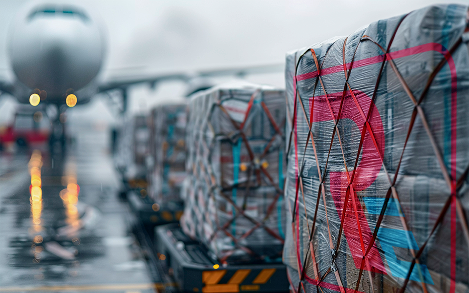 Air cargo on an airport ramp