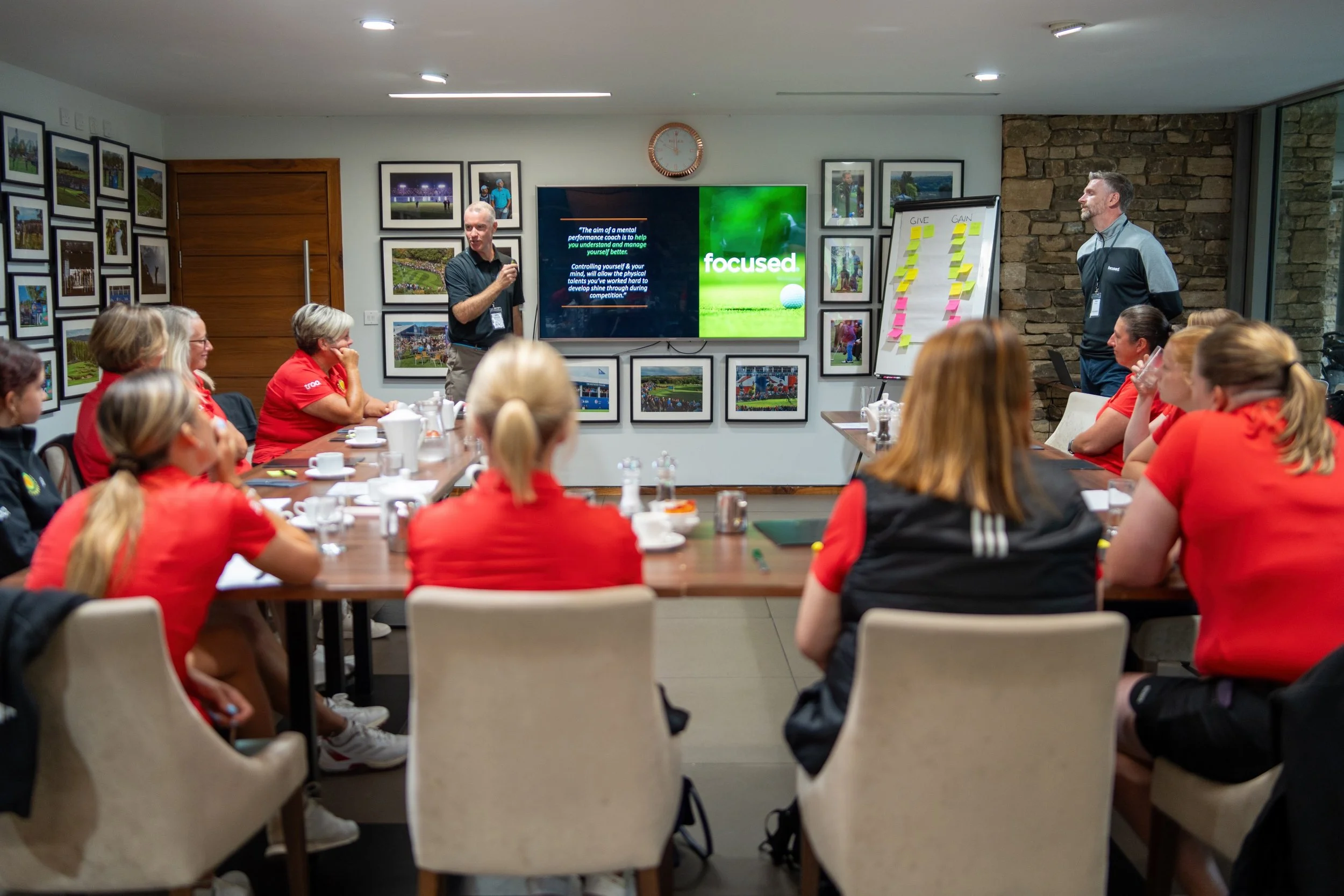 Focused Sport coaching session — John and Alec presenting to golf team
