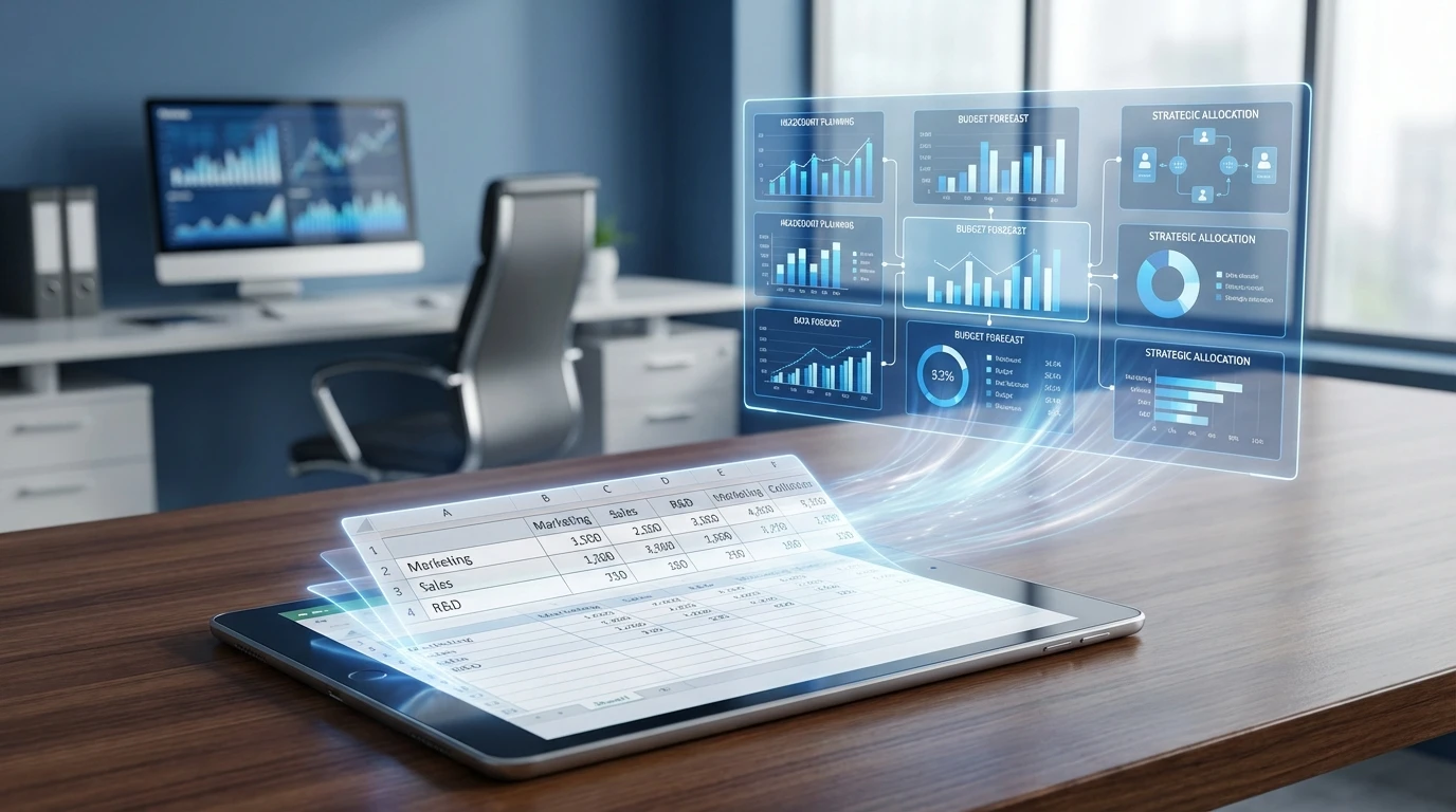 FP&A team comparing a cluttered multi-tab spreadsheet with a clean headcount planning