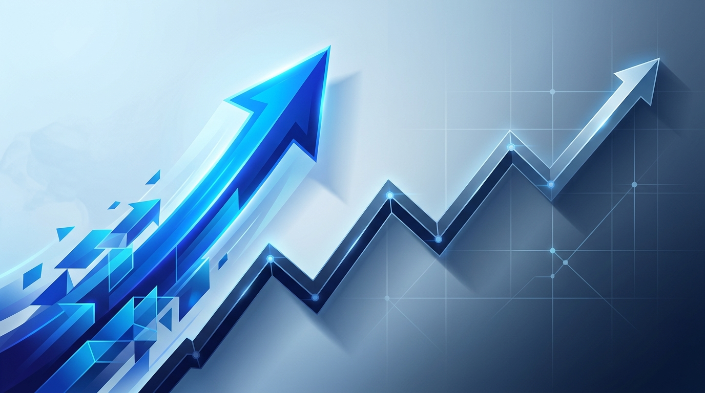 Graphic of arrows moving swiftly upward showing strong growth