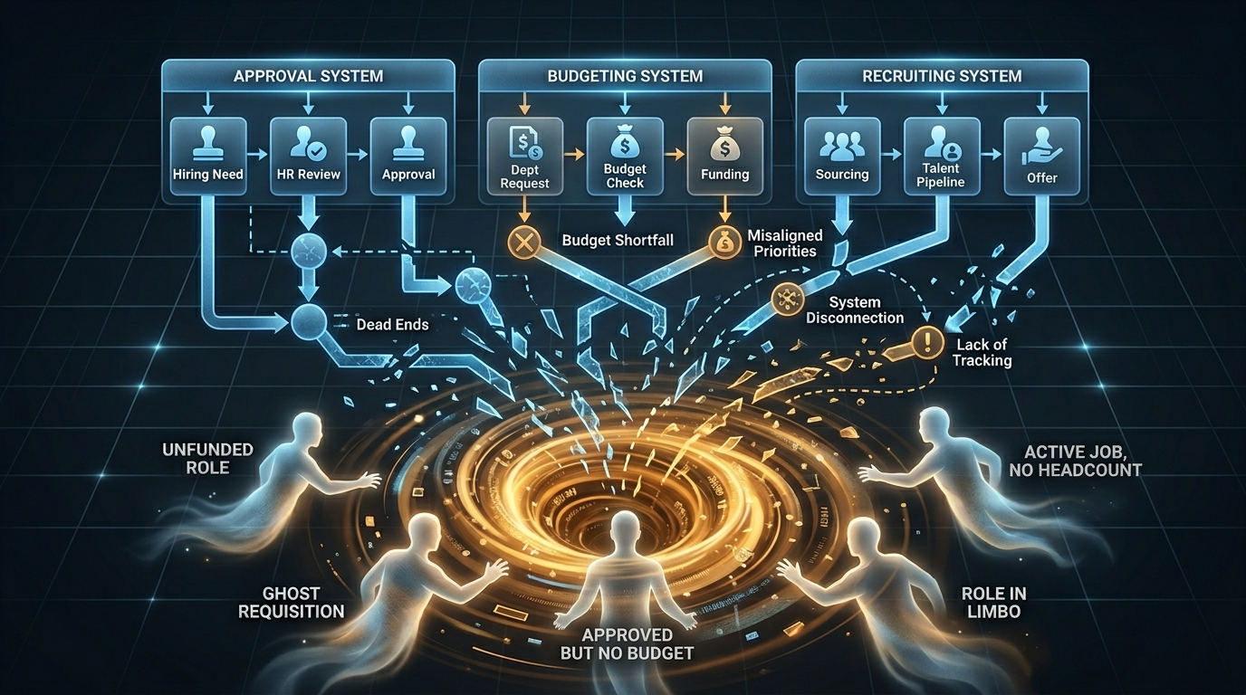 Five-step FP&A headcount planning framework flow from budget to variance reporting with a feedback loop back to planning.