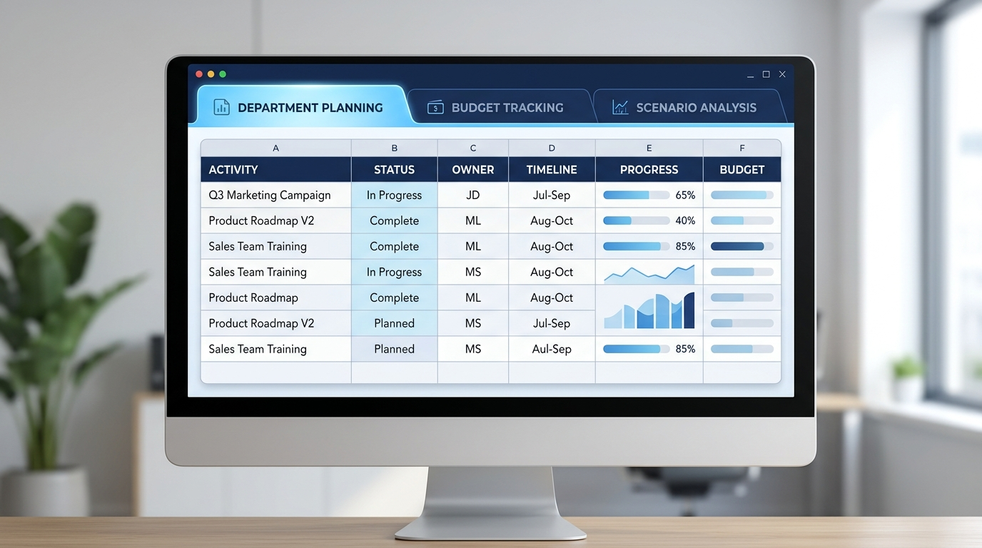 FP&A team comparing a cluttered multi-tab spreadsheet with a clean headcount planning dashboard showing fully loaded costs and variance indicators.