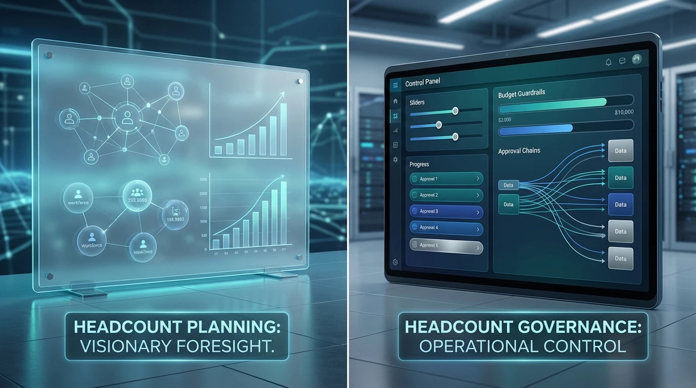 FP&A team comparing a cluttered multi-tab spreadsheet with a clean headcount planning