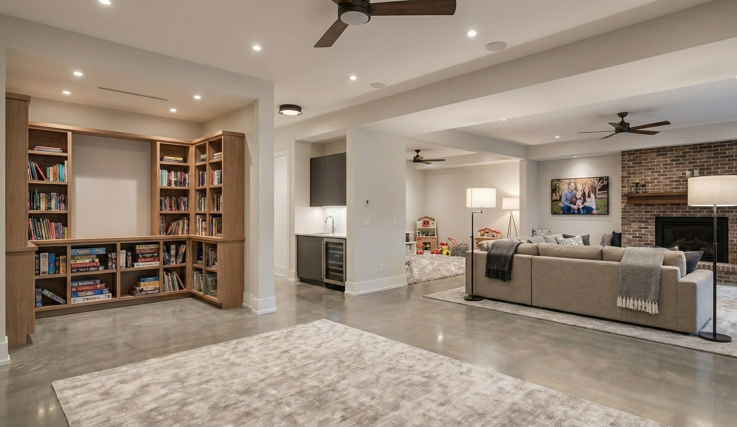 Modern finished basement with entertainment area in Binbrook Ontario