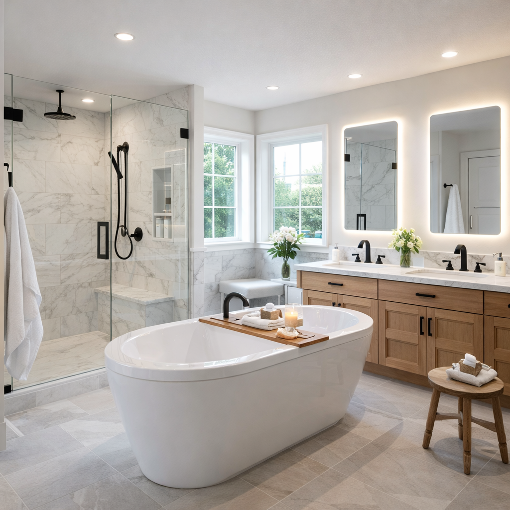 Luxury bathroom renovation completed in Oakville Ontario