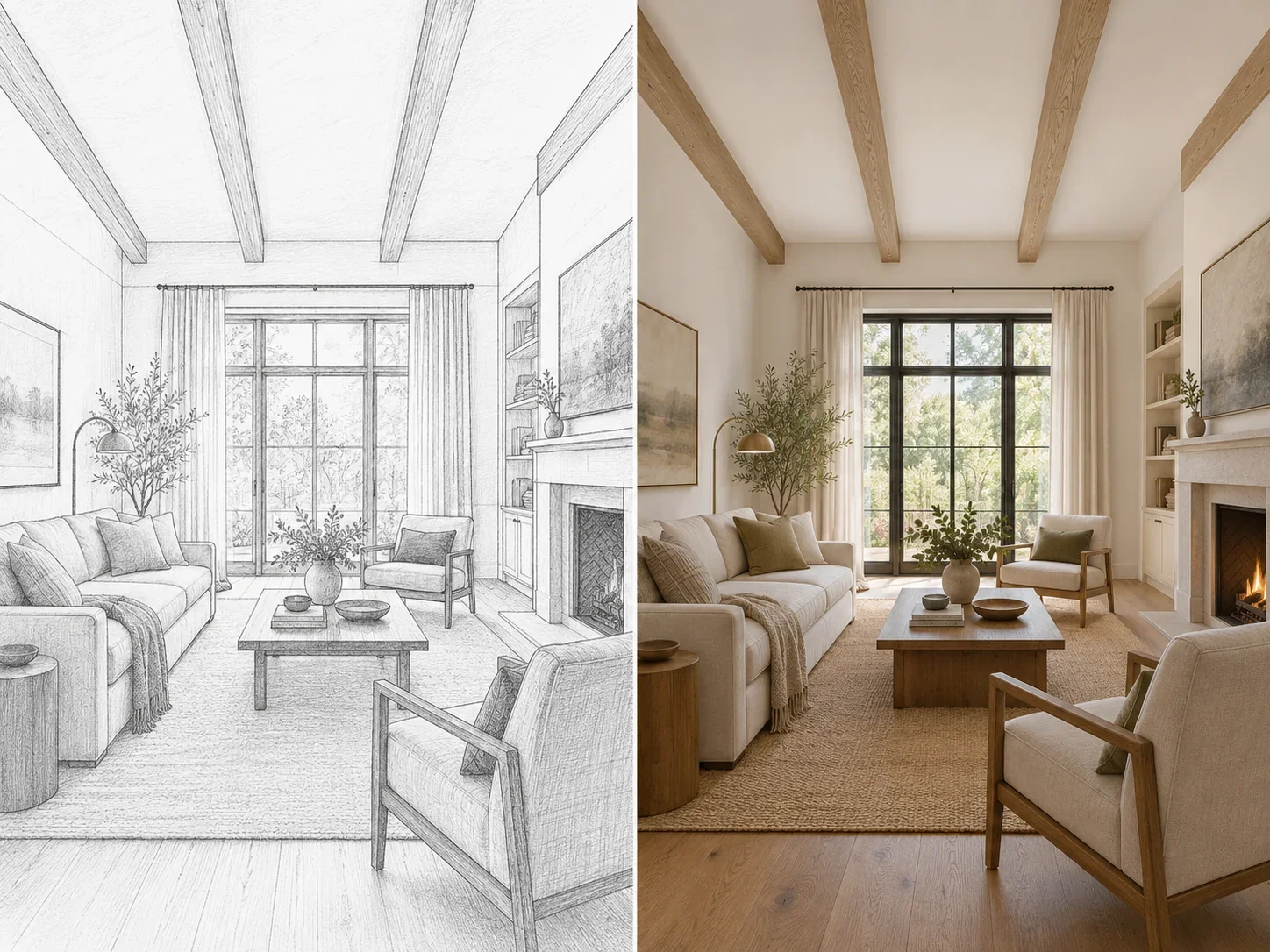 Illustrative interior renovation design concept: living room.