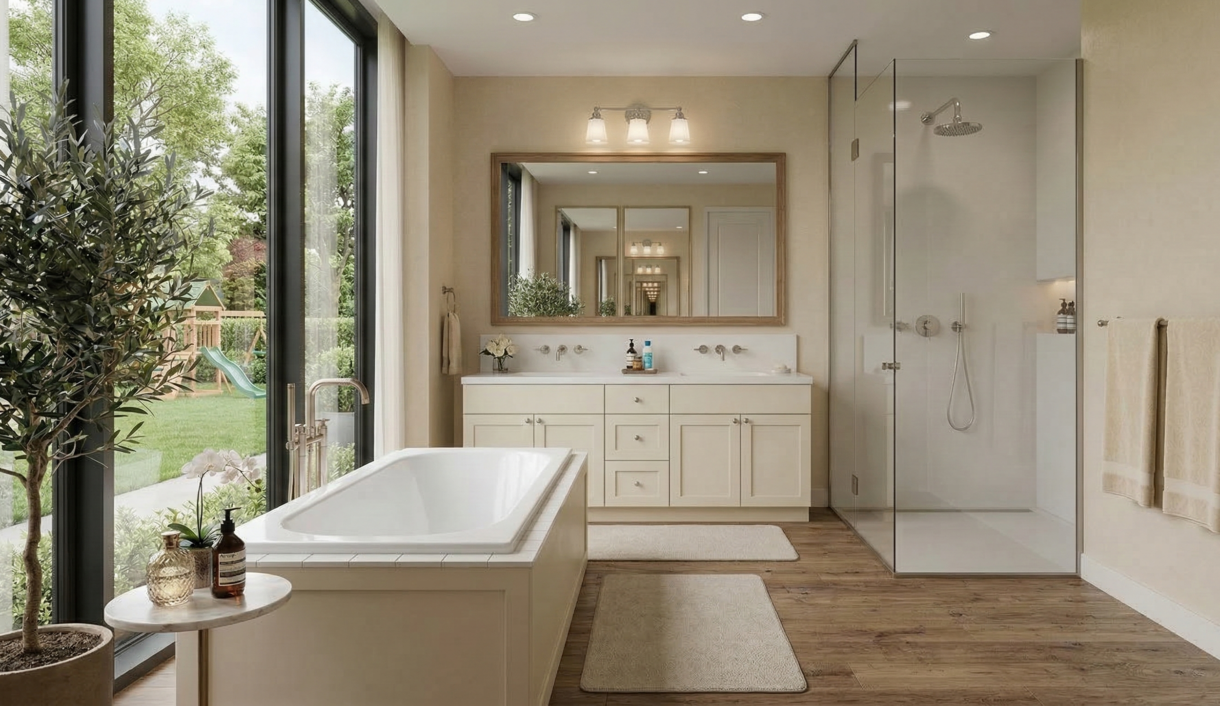 Completed modern bathroom renovation in Oakville by Peace of Mind Interiors