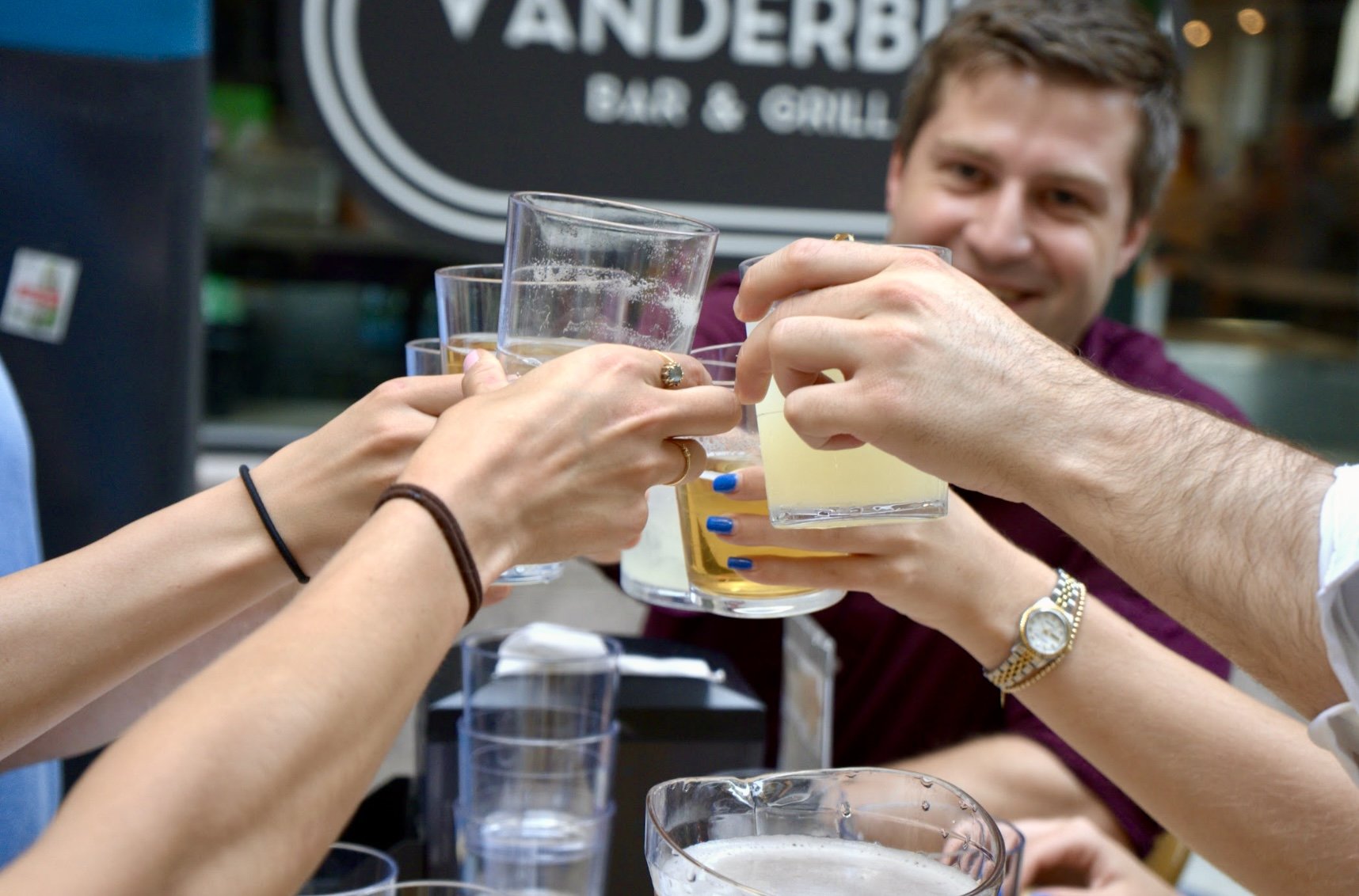 Group celebrating at a private event at Vanderbilt Bar & Grill in Midtown