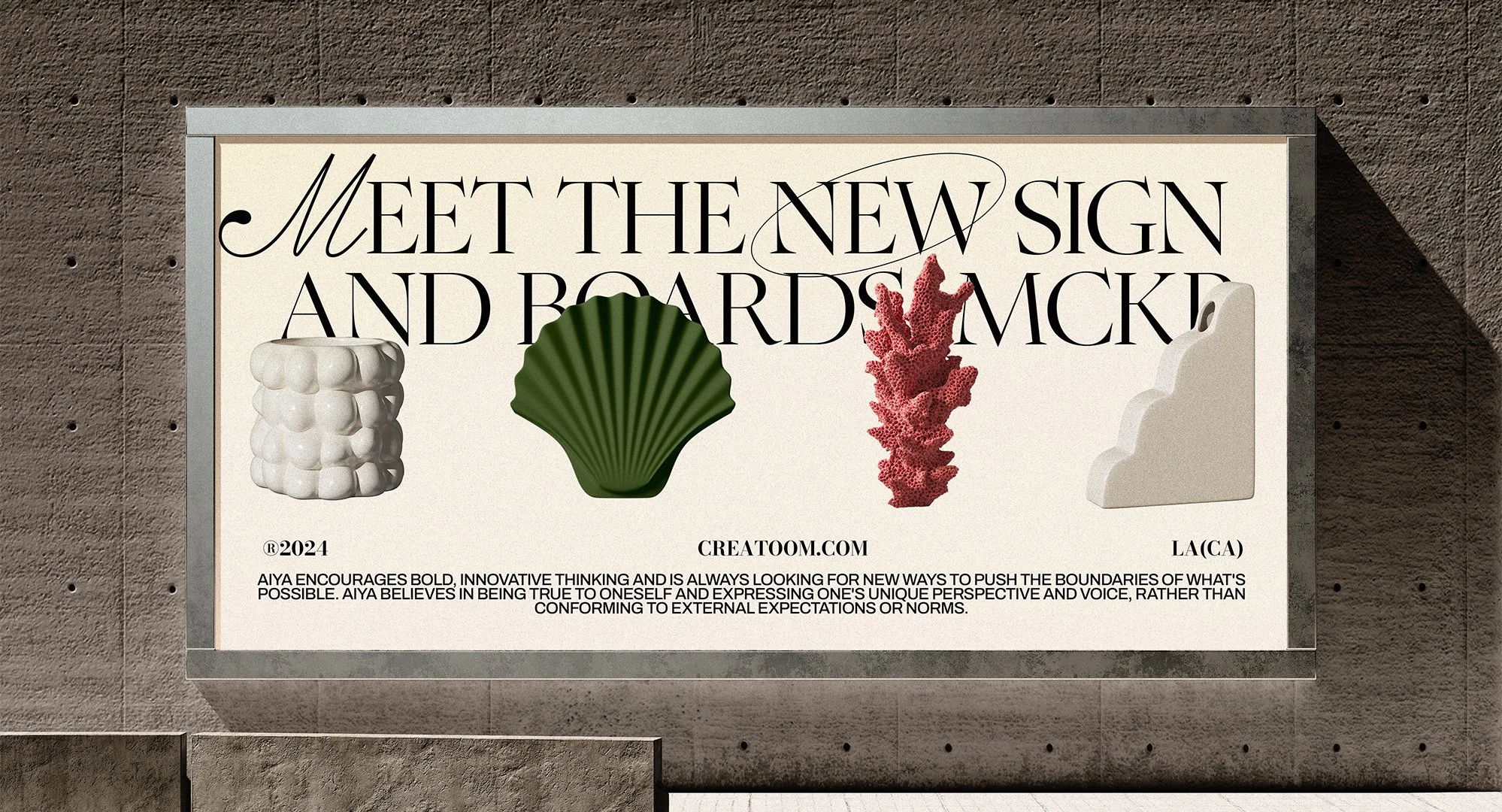 Outdoor billboard mockup mounted on a concrete wall