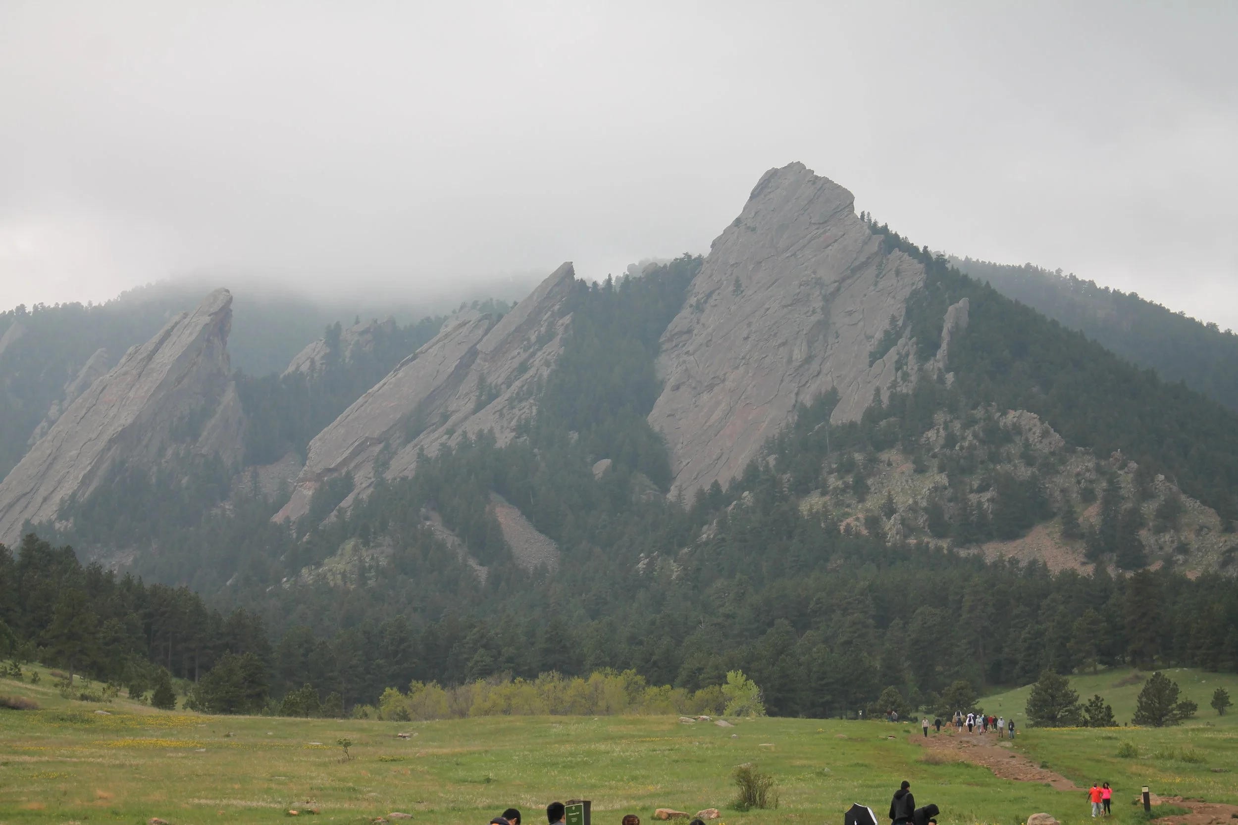 The First Flatiron rising above the meadow at Chautauqua Park