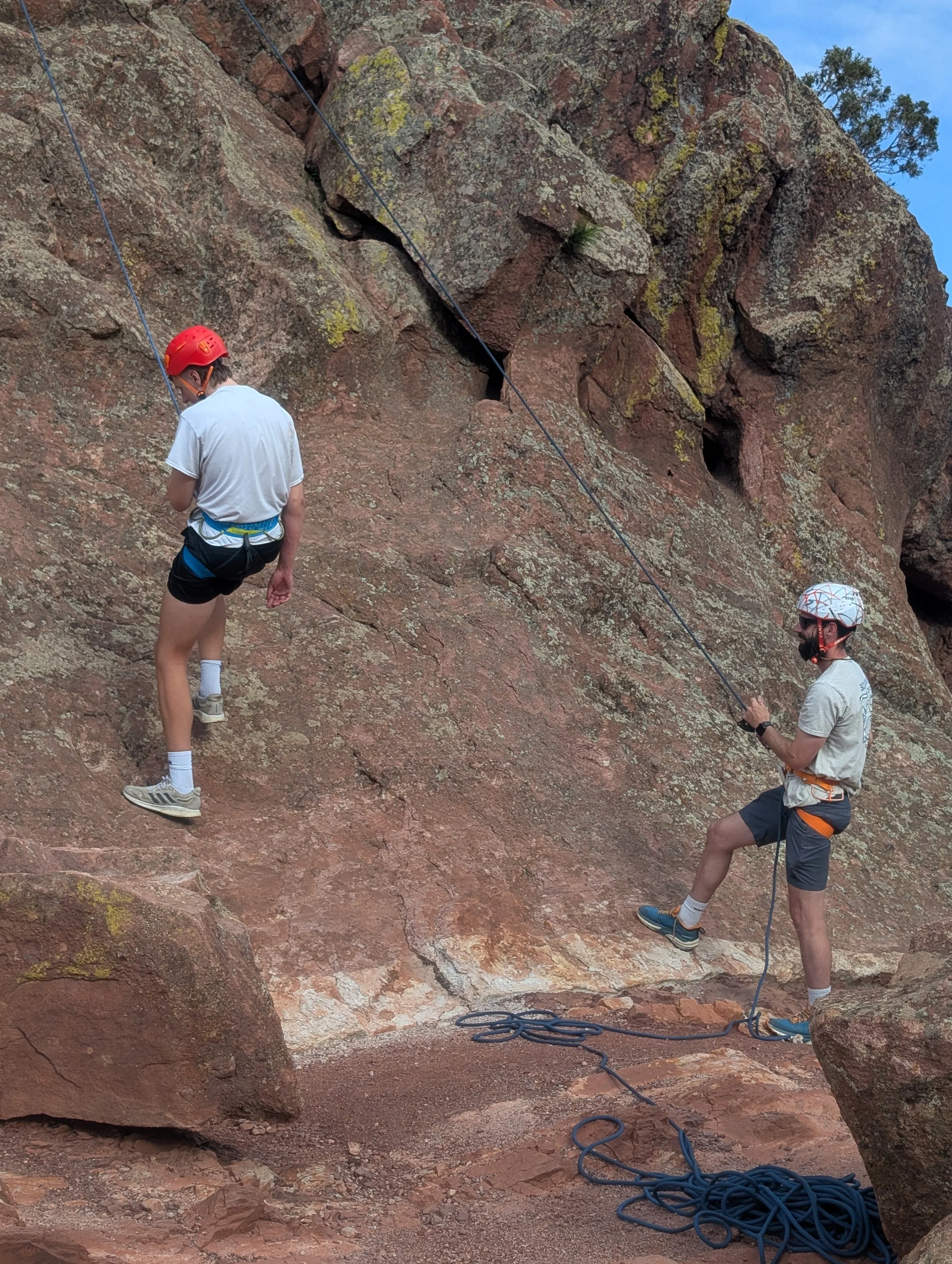 Guide belaying a beginner on a short Flagstaff Mountain climb