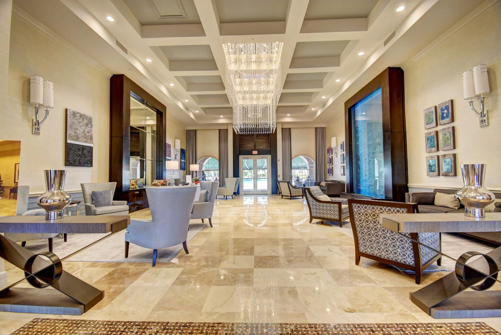 Grand lobby with crystal chandelier