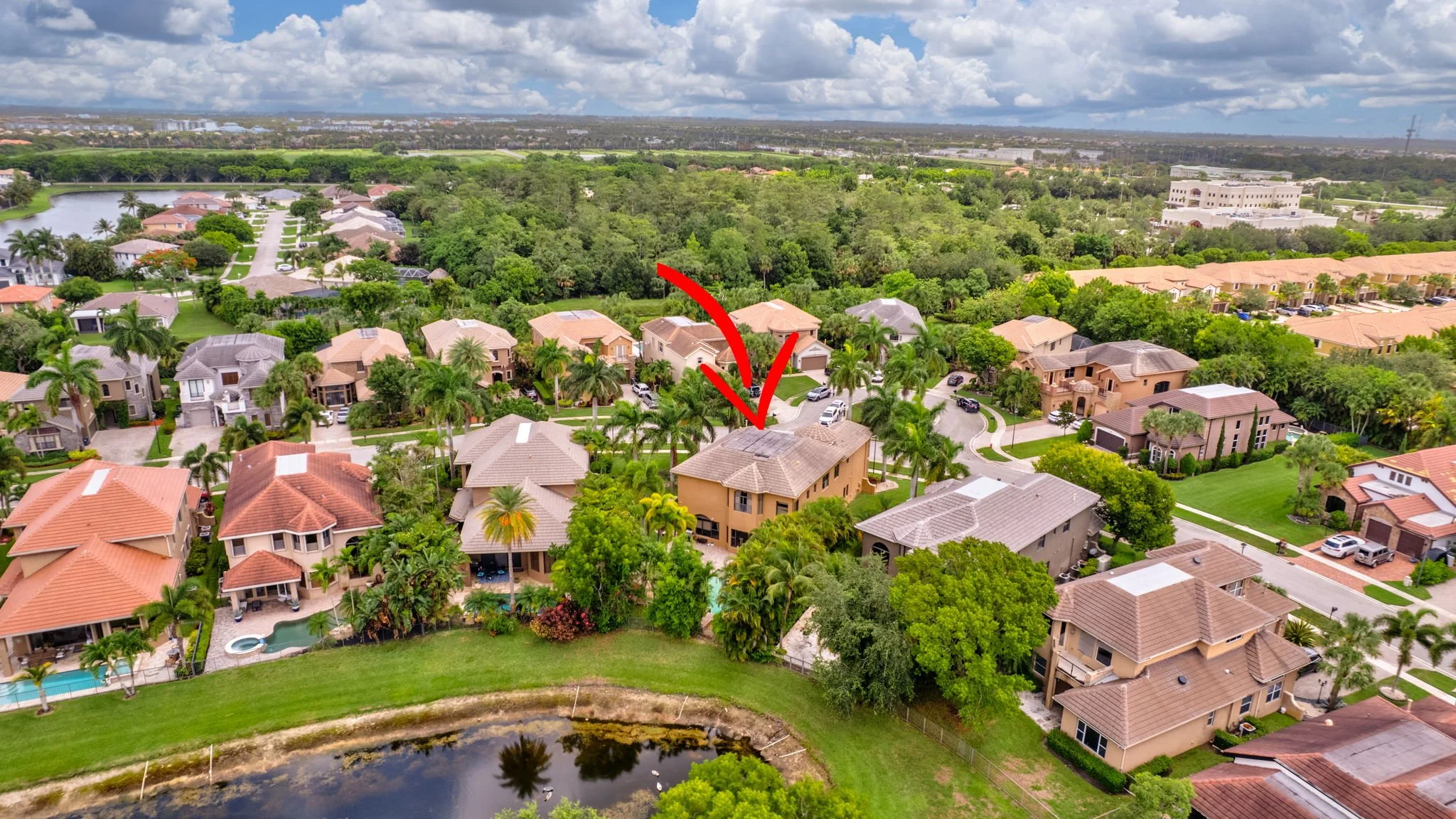 Aerial view of Versailles community — 3501 Collonade Dr marked, Wellington FL