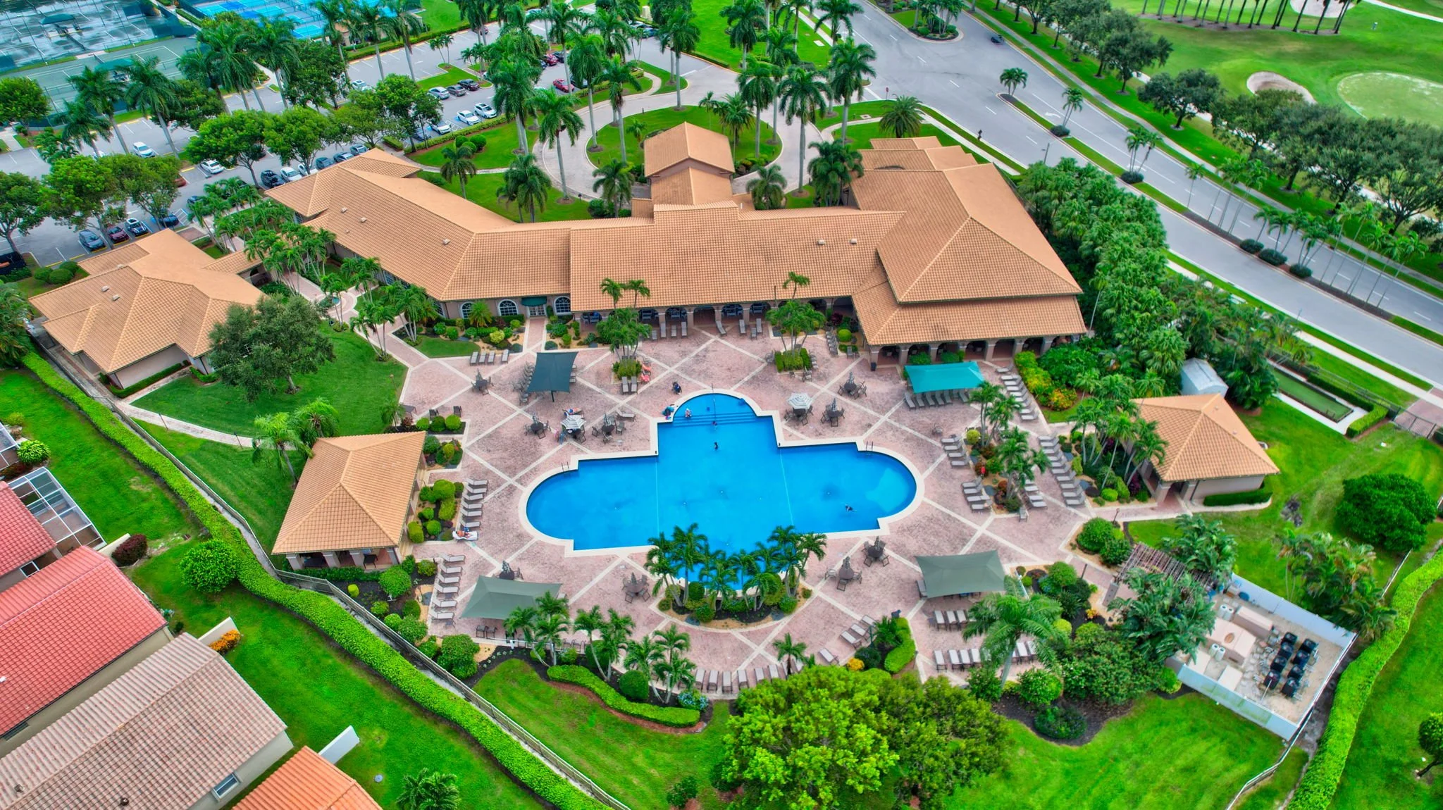 Aerial of the clubhouse pool courtyard