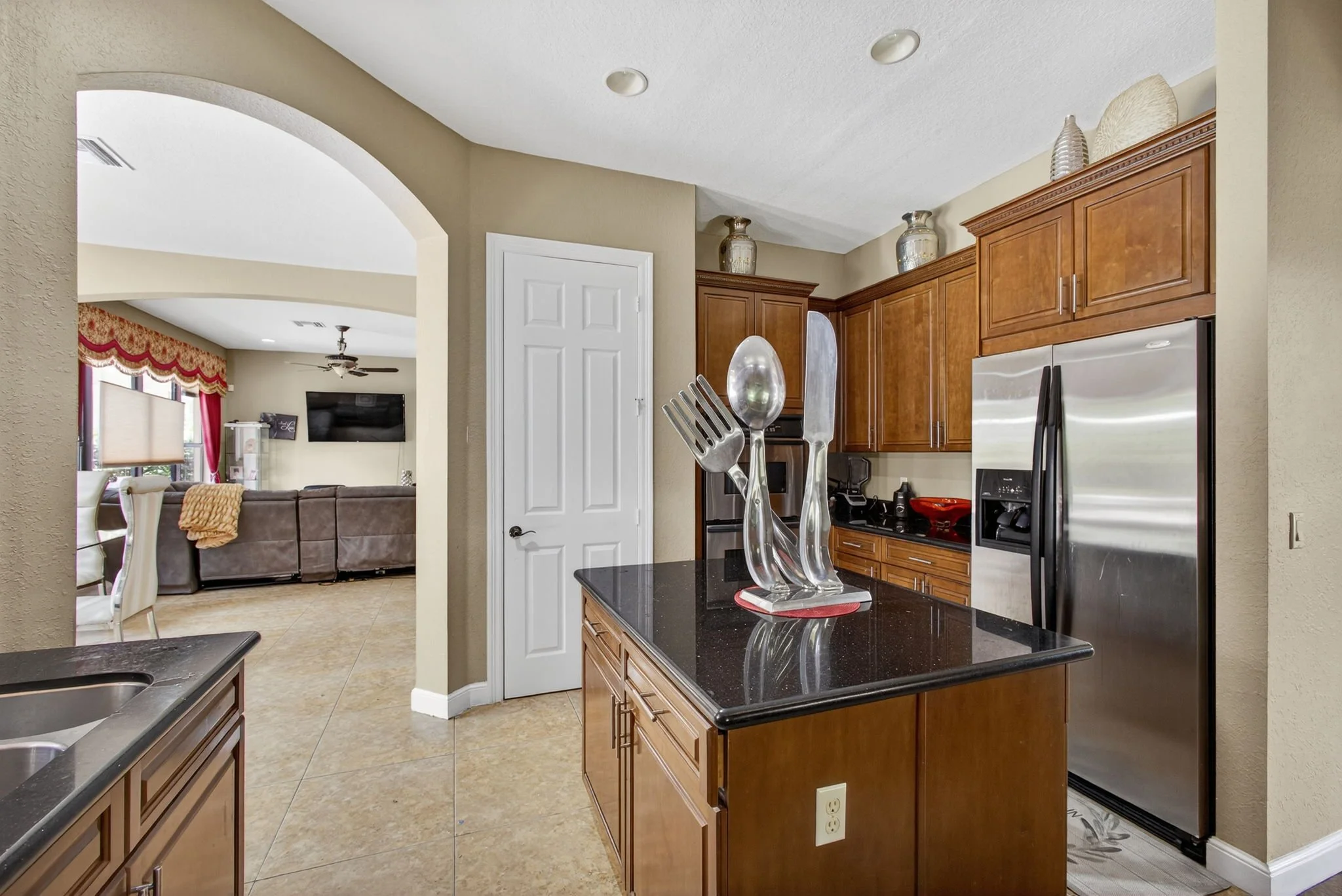 Kitchen — refrigerator and island