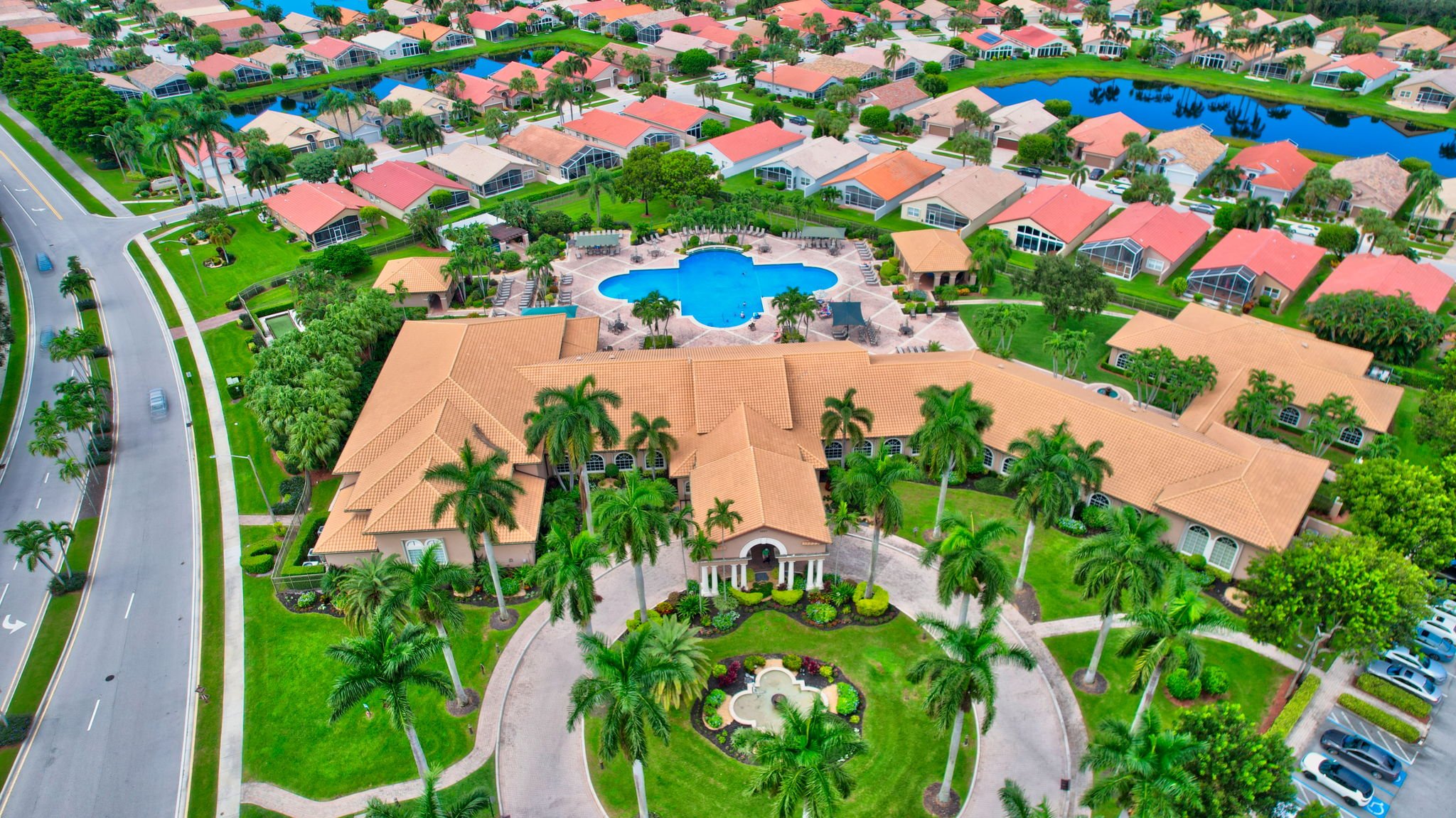 Wide aerial of clubhouse and community