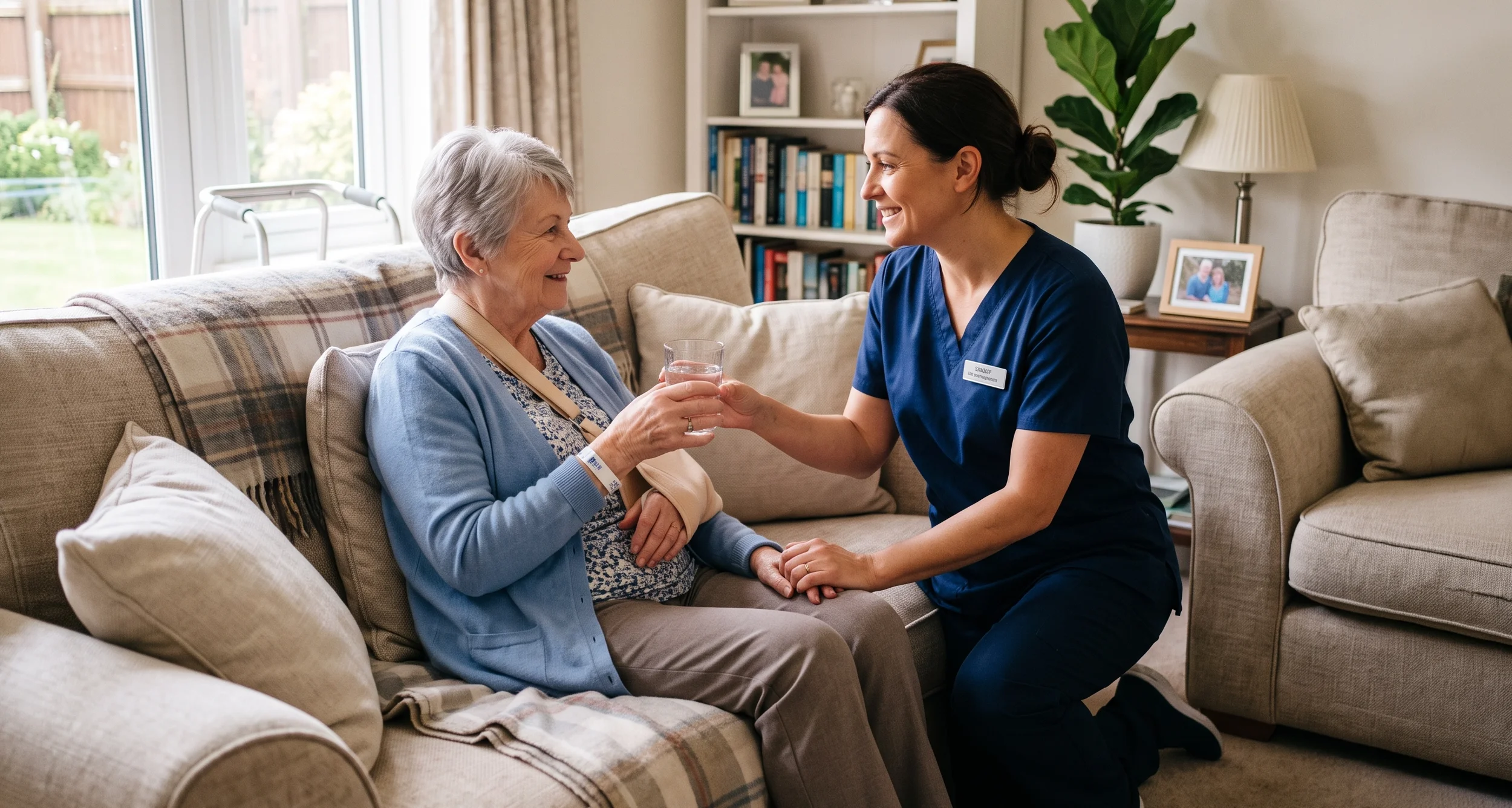 Patient receiving home care support after surgery during recovery at home