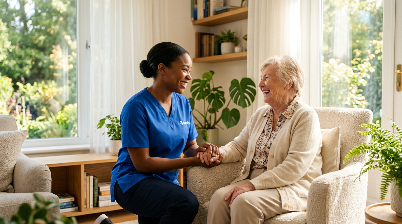 Caregiver supporting an older adult at home