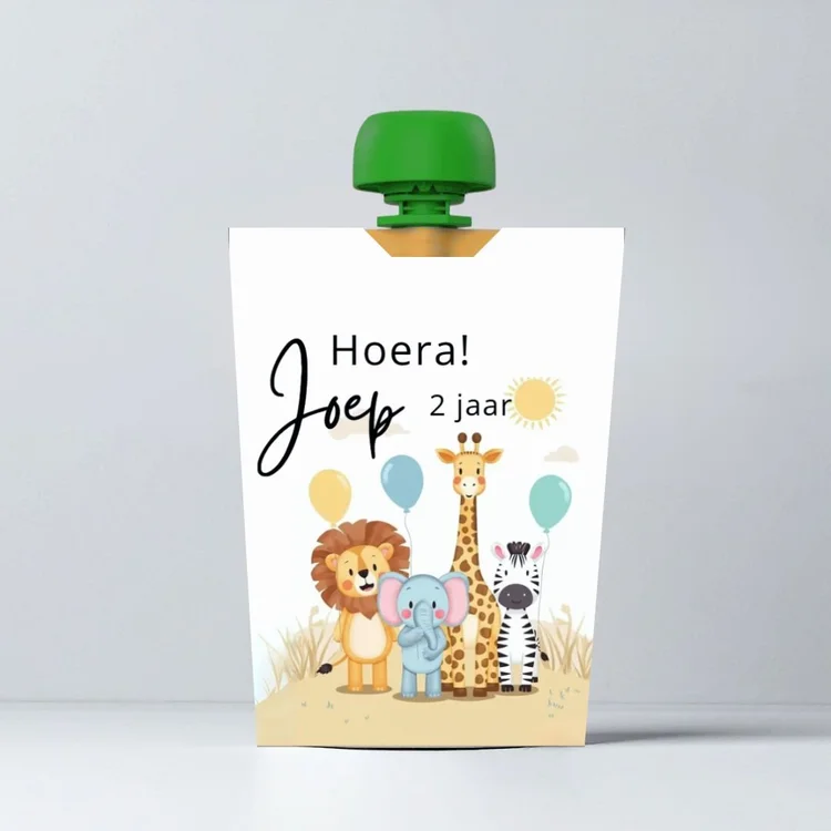 Knijpfruit wikkel met safari dieren