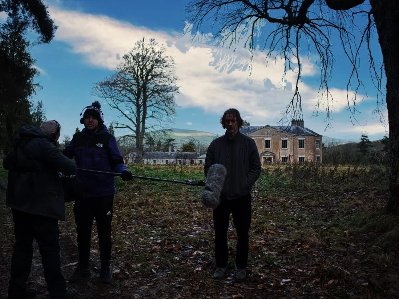 Recording sound on location.