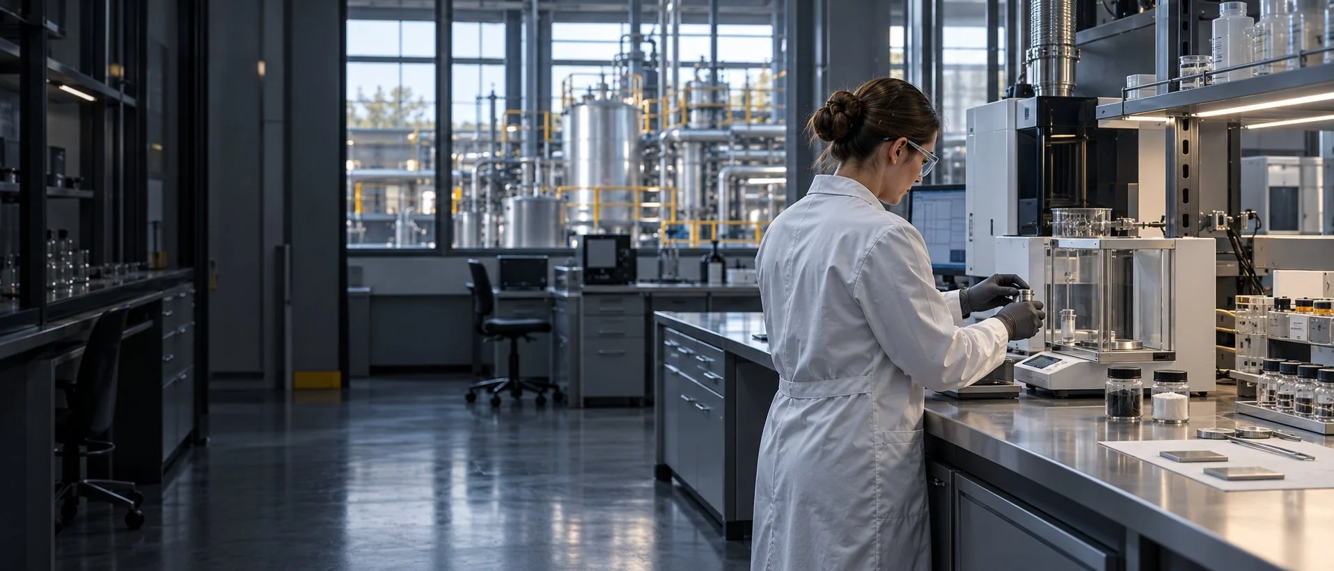 Illustrative view of a metals laboratory weighing assay samples