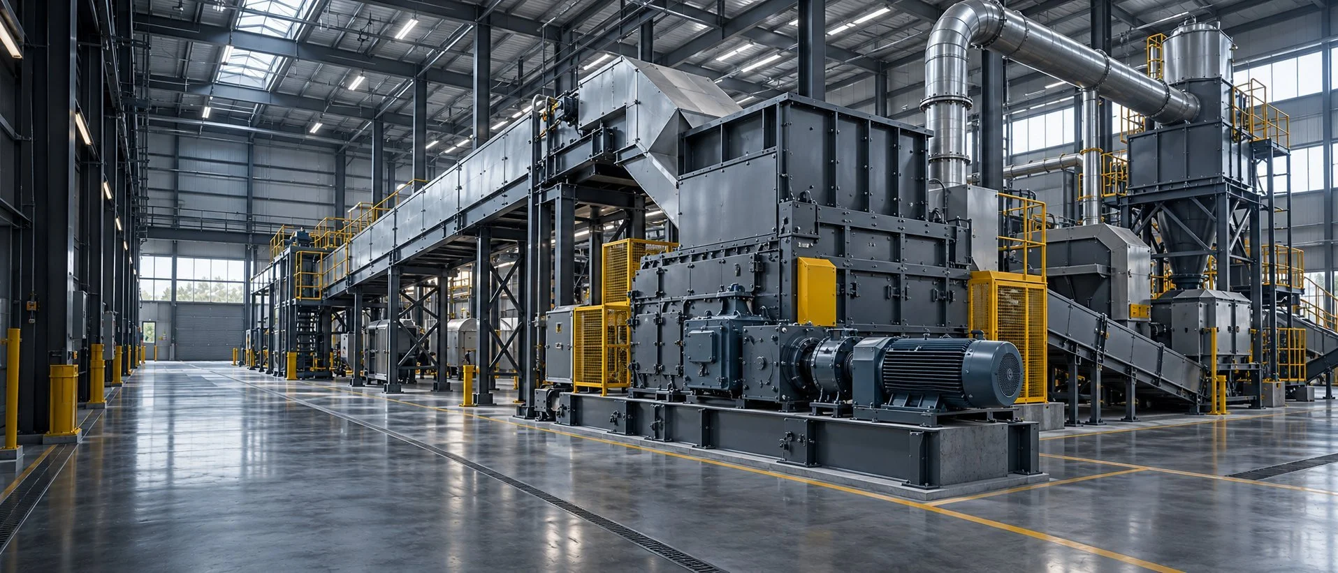Illustrative view of a battery shredding line