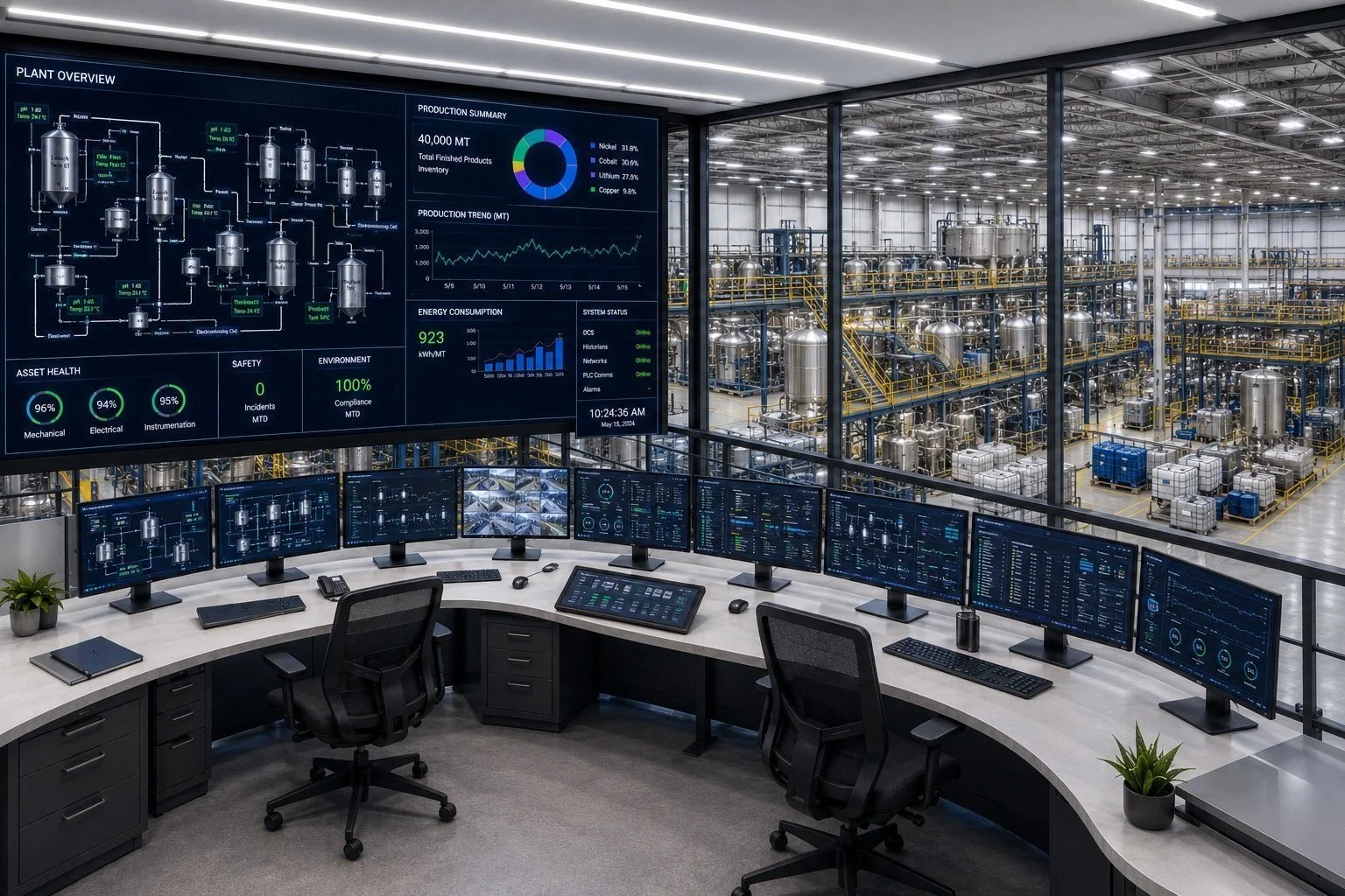 Illustrative view of a refinery control room