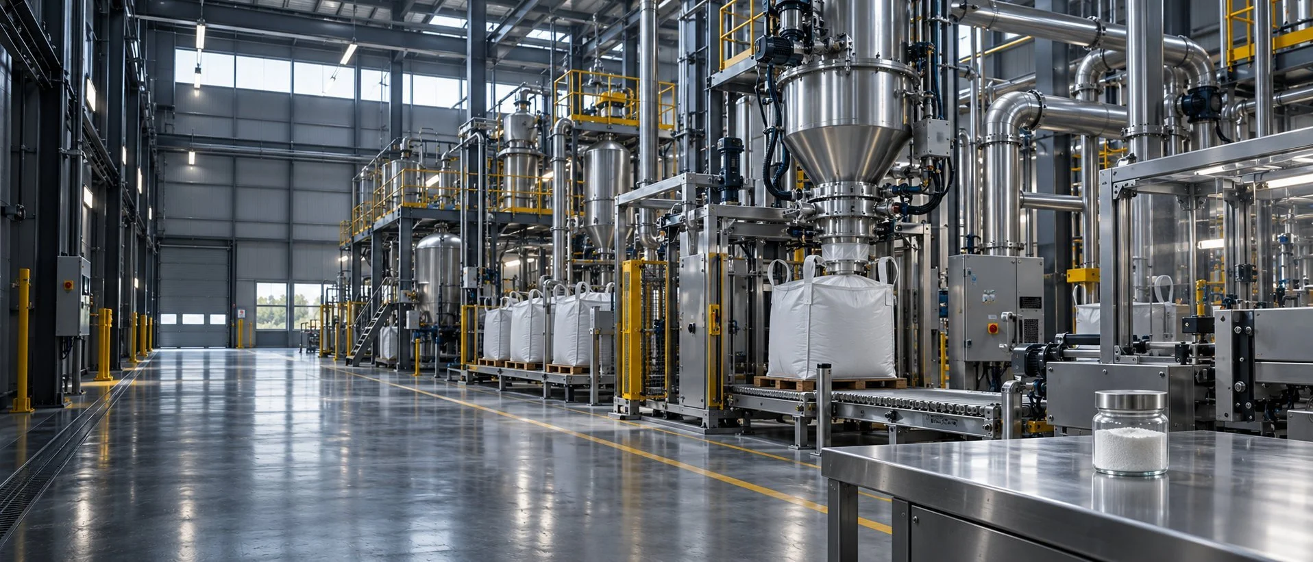 Illustrative view of lithium carbonate being bagged for shipment
