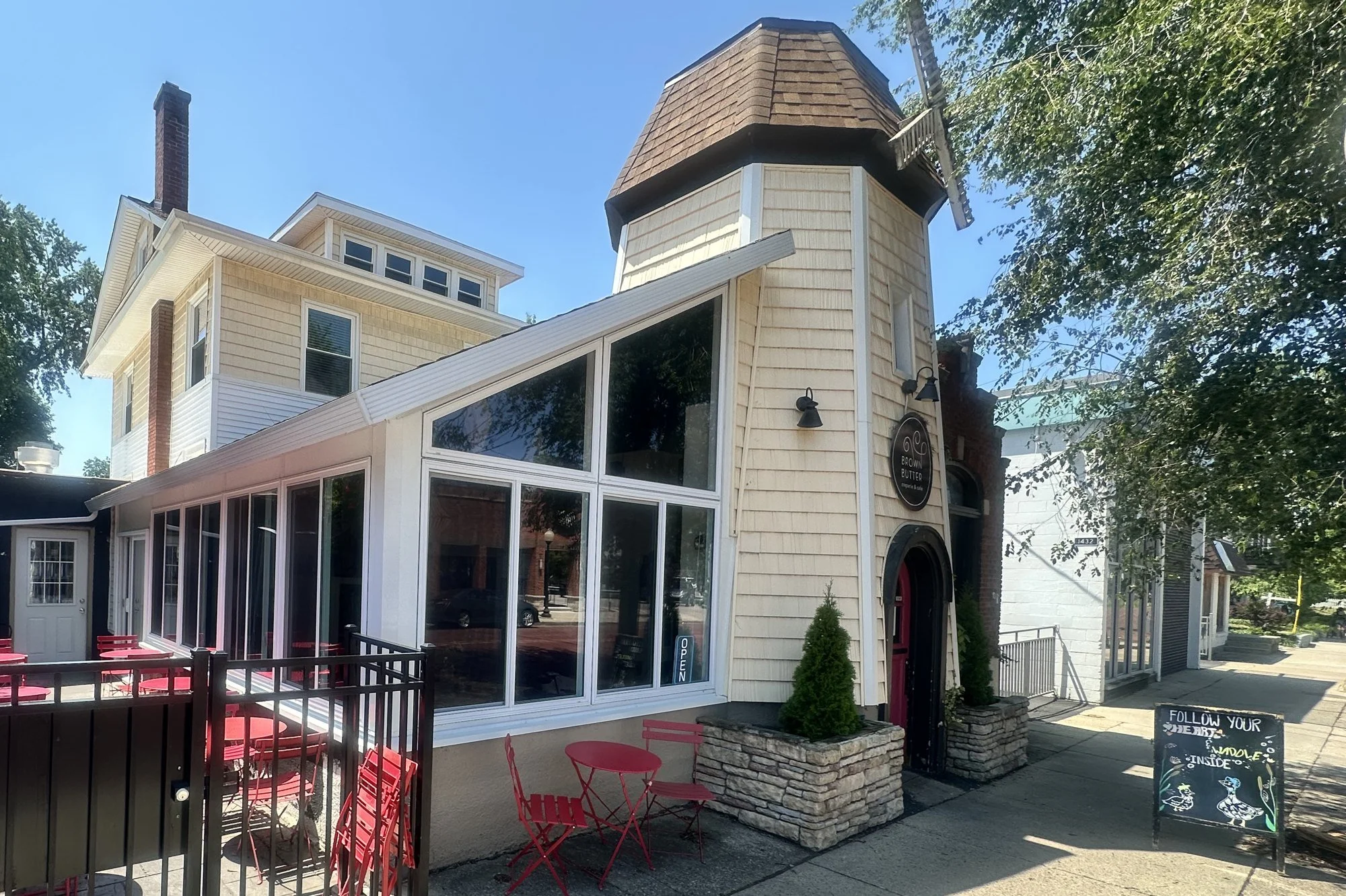 The historic windmill building, home of Brown Butter Crêperie & Café